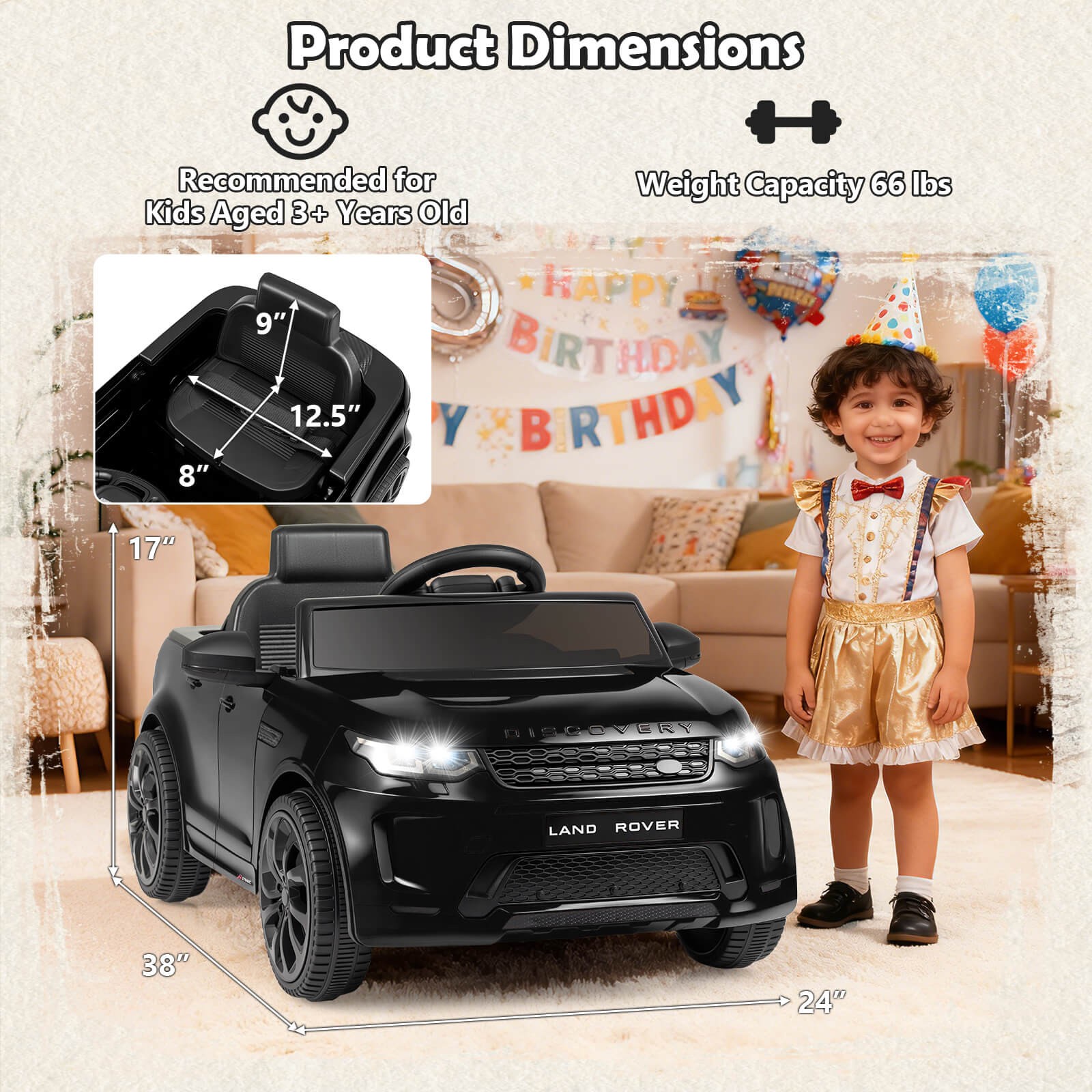 Licensed Land Rover Kids Ride on Car w/Remote Control, LED Lights, Music, Horn