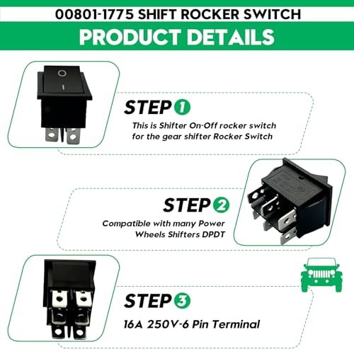 00801-1775 Shifter Rocker Switch DPDT 6 Pin for Power Wheels,fits for Fisher