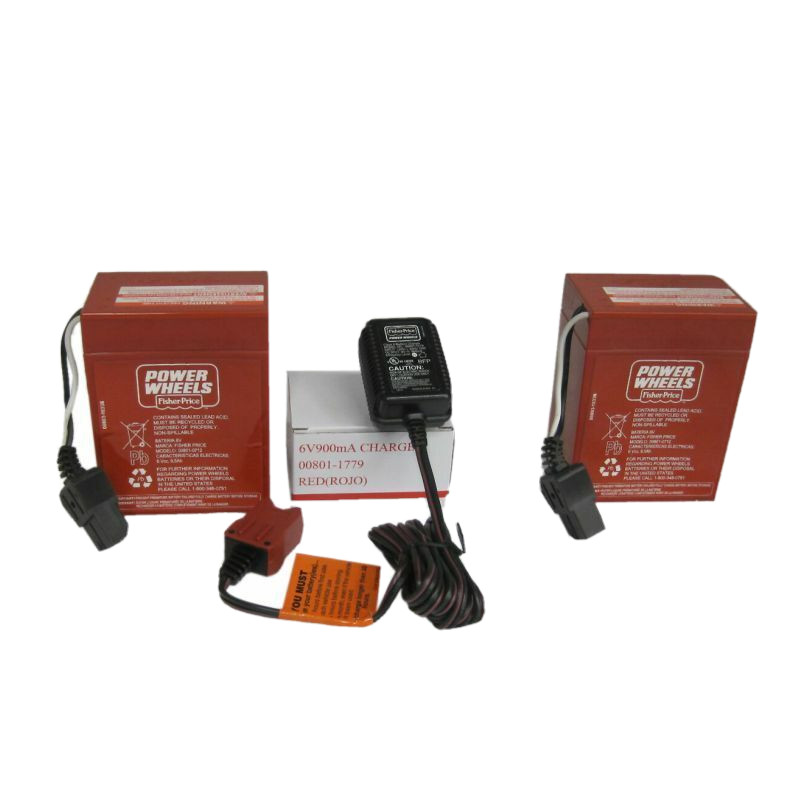Power Wheels 00801-0712 2pc 6V RED Batteries AND One Charger Combination Genuine