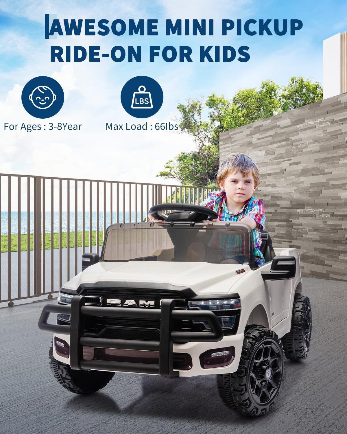 Kids Ride On Cars, Licensed RAM 12V Electric Ride On Truck Car w/Remote Control