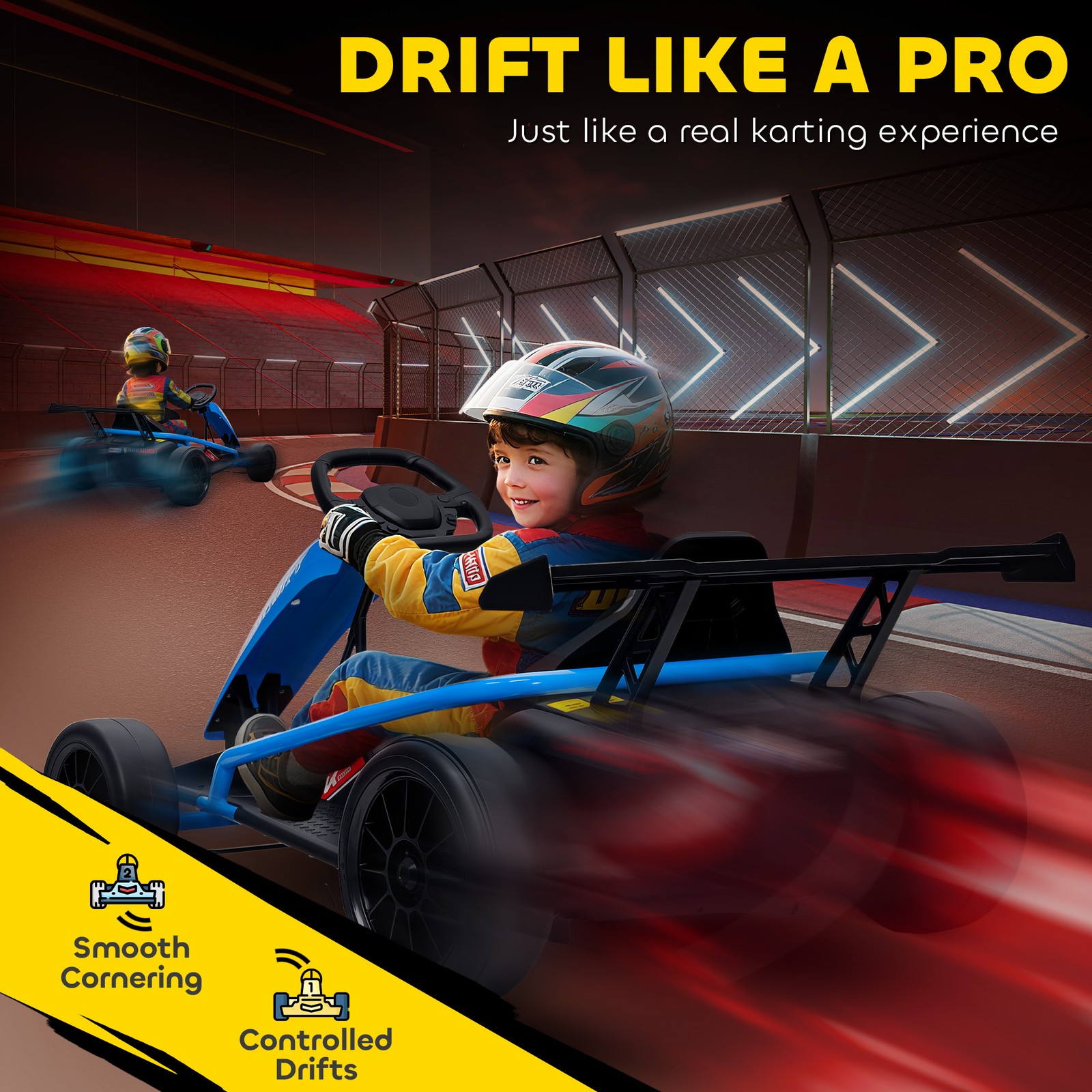 24V 8.1 MPH Electric Drift Kart for Kids with Dual Motors, Blue