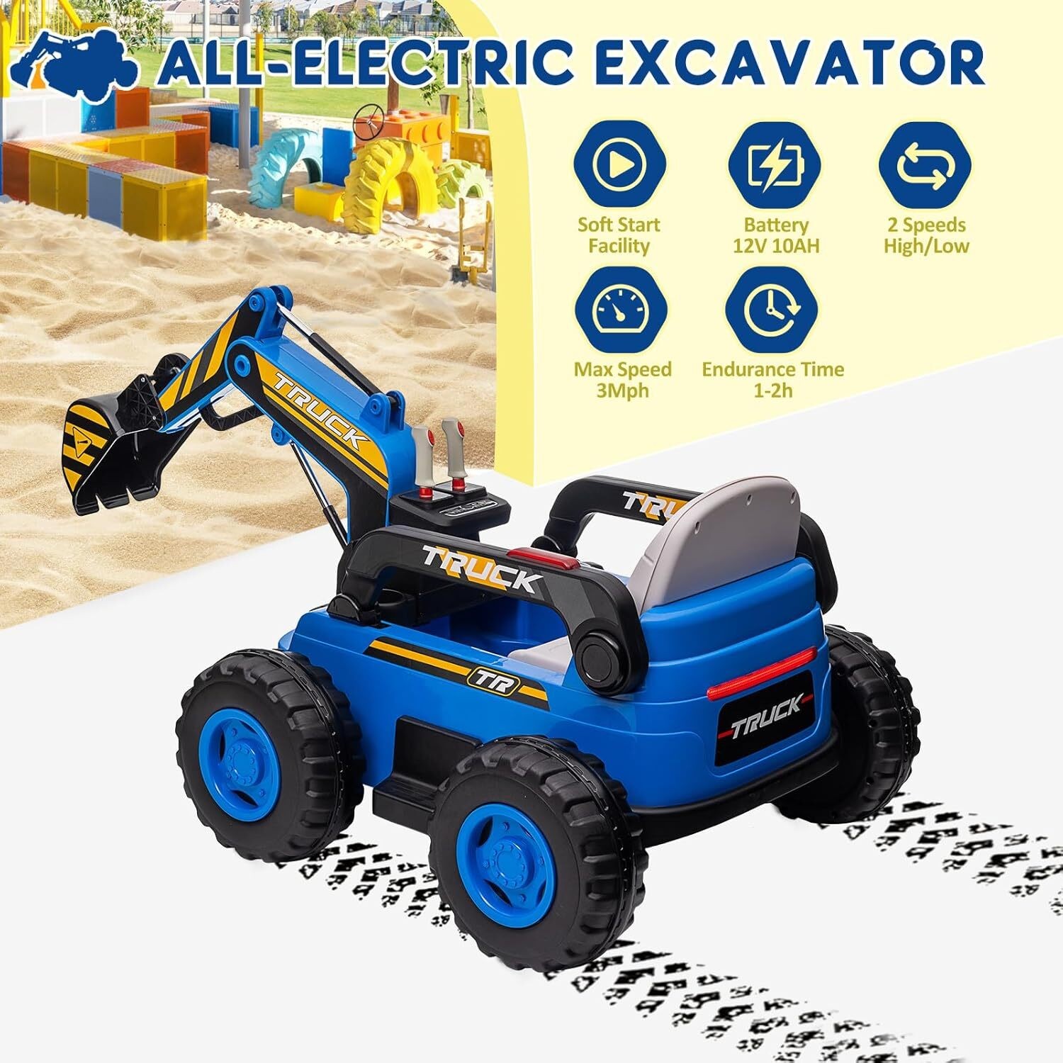 12V Kids Ride On Excavator Battery Powered Construction Truck Digger with Remote