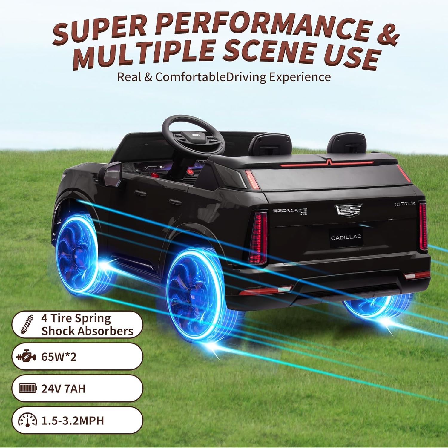 GARVEE Licensed Cadillac 24V Ride-On Car 2-Seater Dual Motor LED MP3 USB Remote