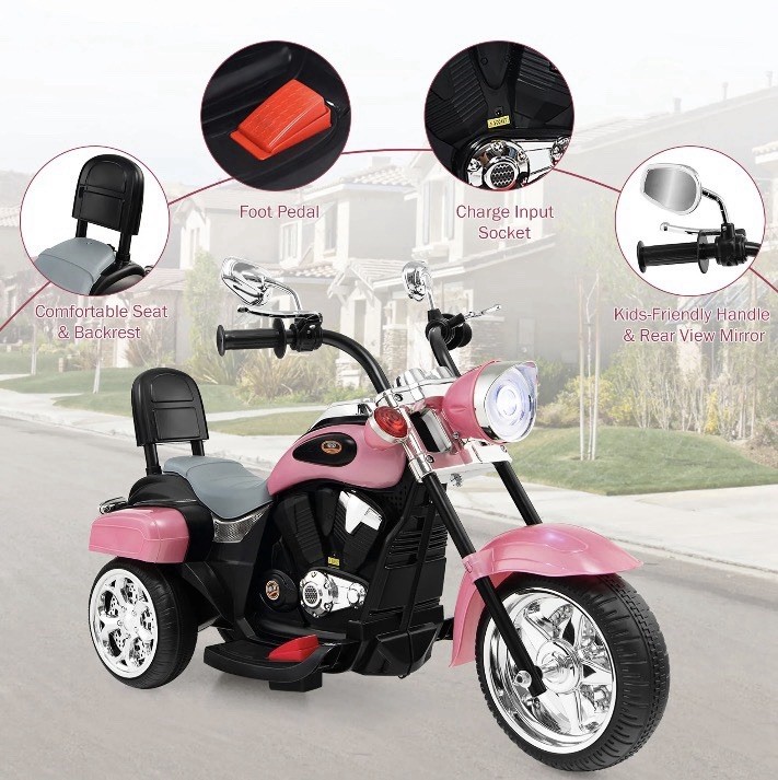 6V Kids Ride On Chopper Motorcycle 3 Wheel Trike with Headlight and Horn