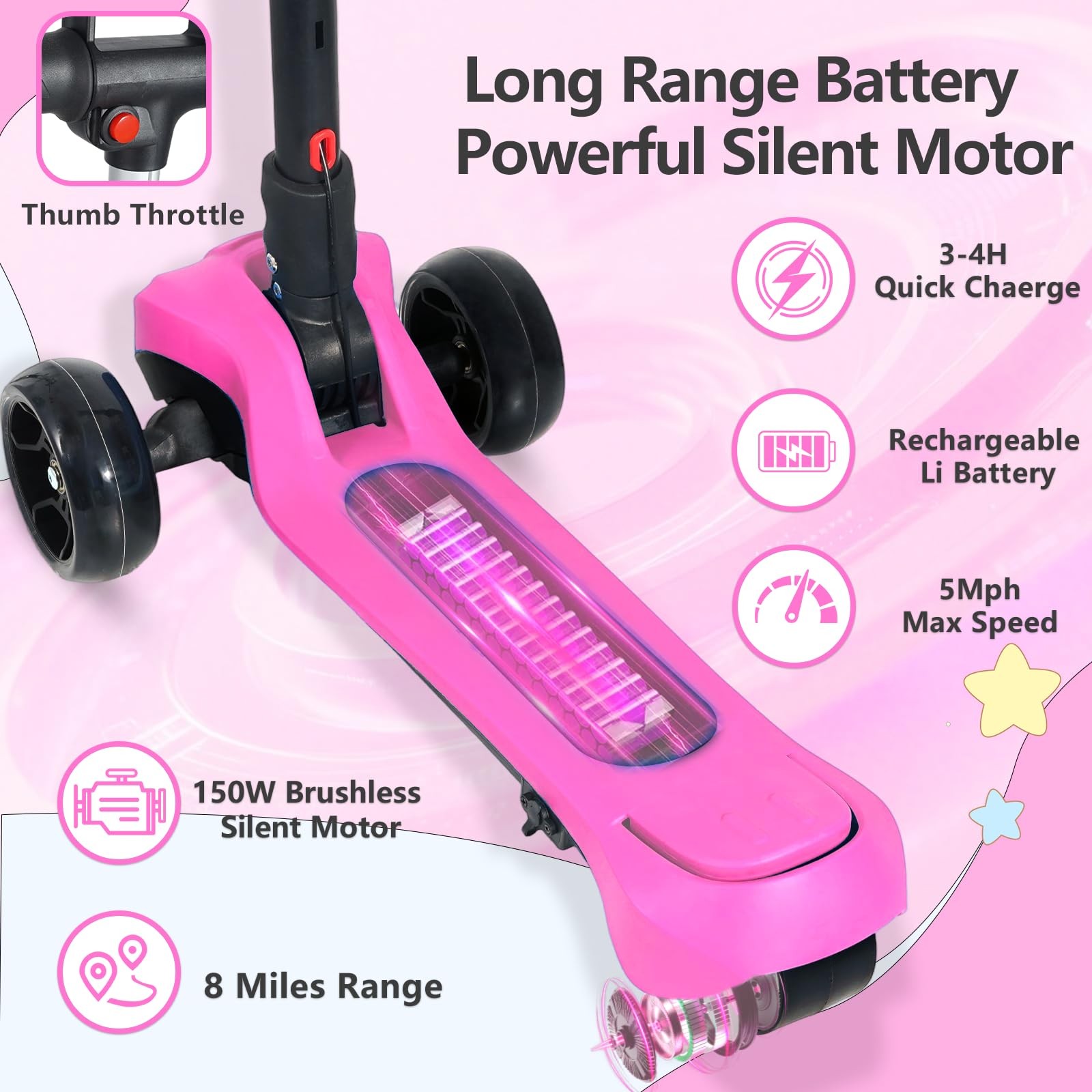 Electric Scooter for Kids Ages 3-12, Full Body Lights Up, Wide Deck, 3 Adjust…