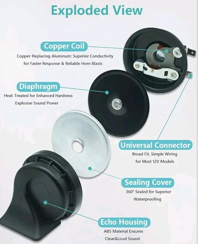 NEOGET Car Horn 12V Super Loud Electric Waterproof High Low Daul Tone (open box)
