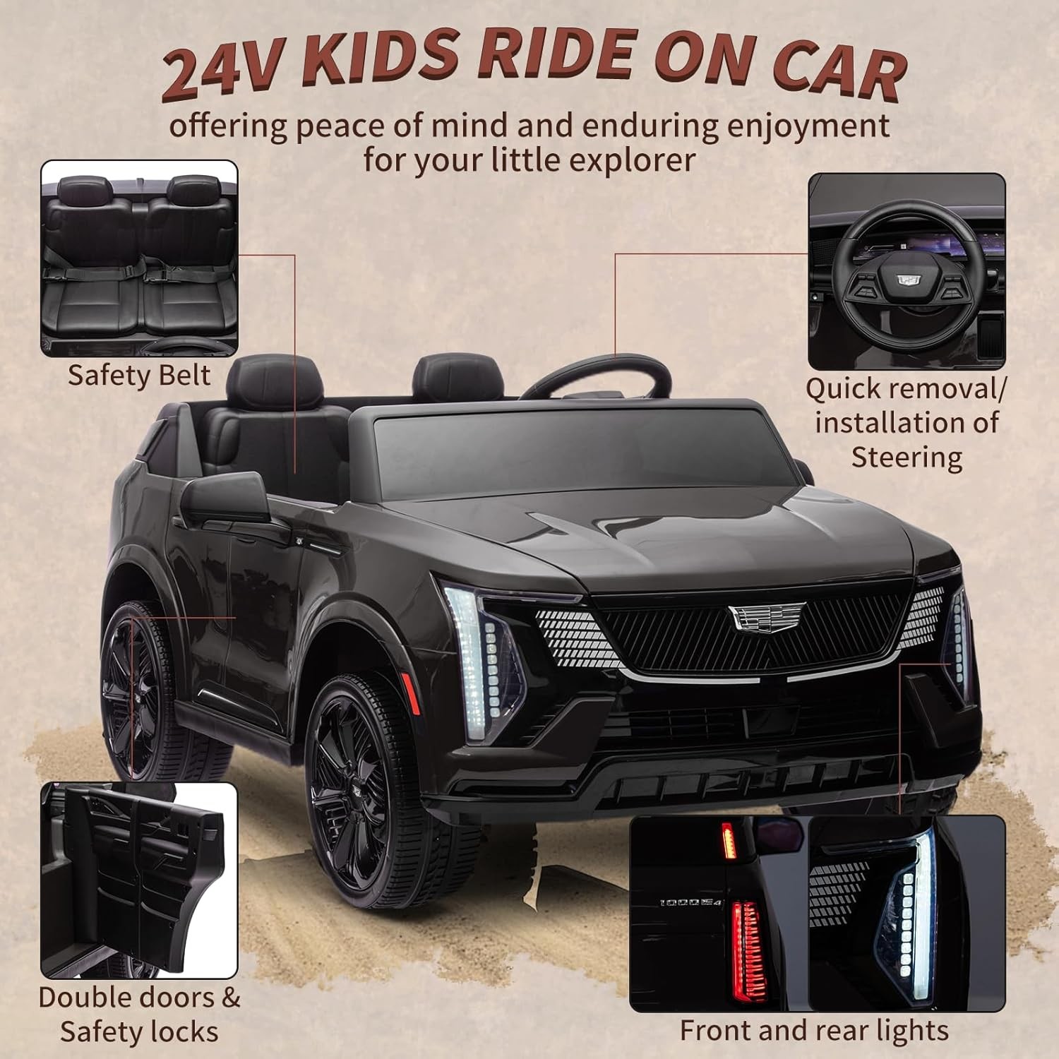 Kids Ride On Car Licensed Cadillac 24V 2 Seater Parent Remote LED MP3 USB