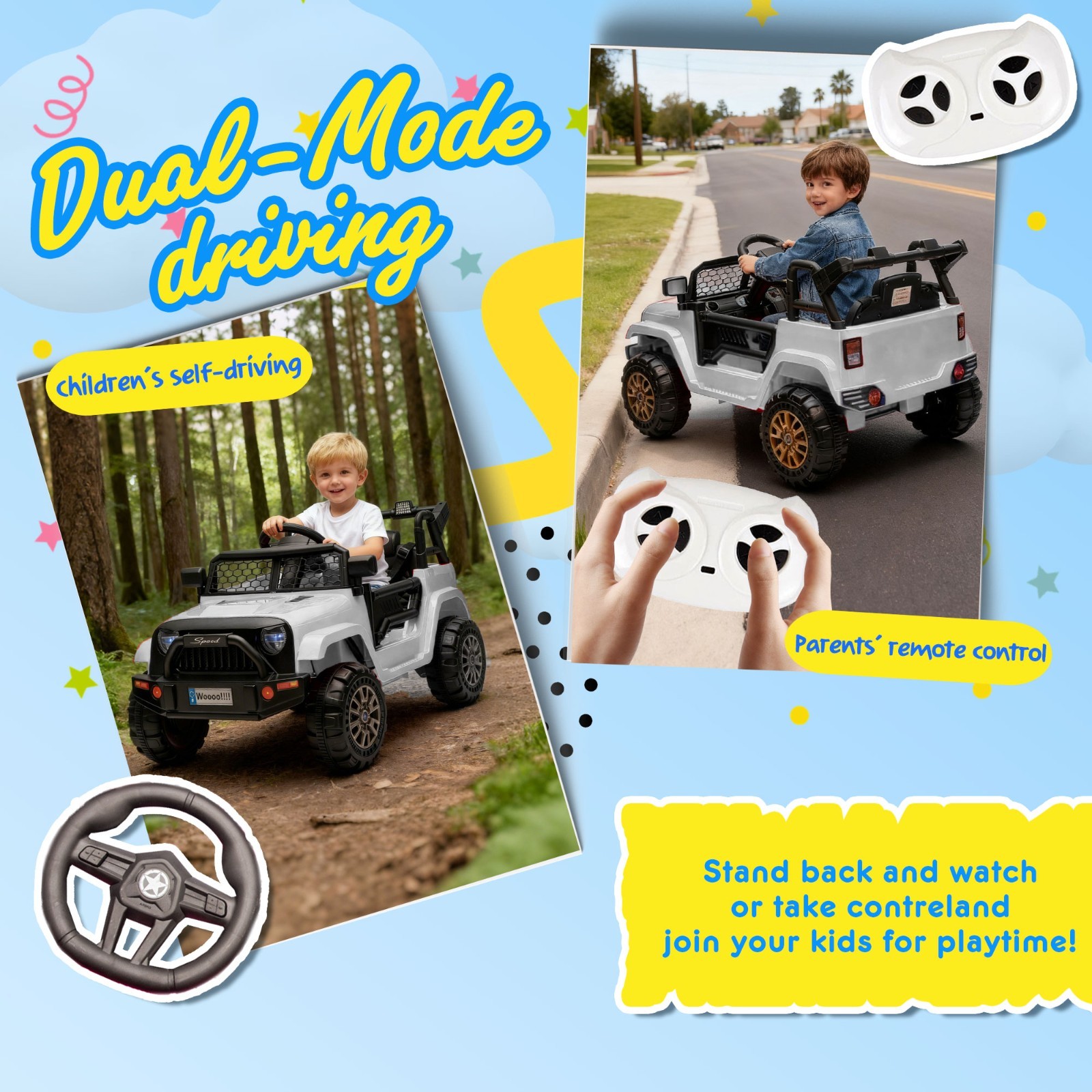 12V Kids Ride On Toys Truck w/Remote,Electric Toddler Ride on Car for Kids,White