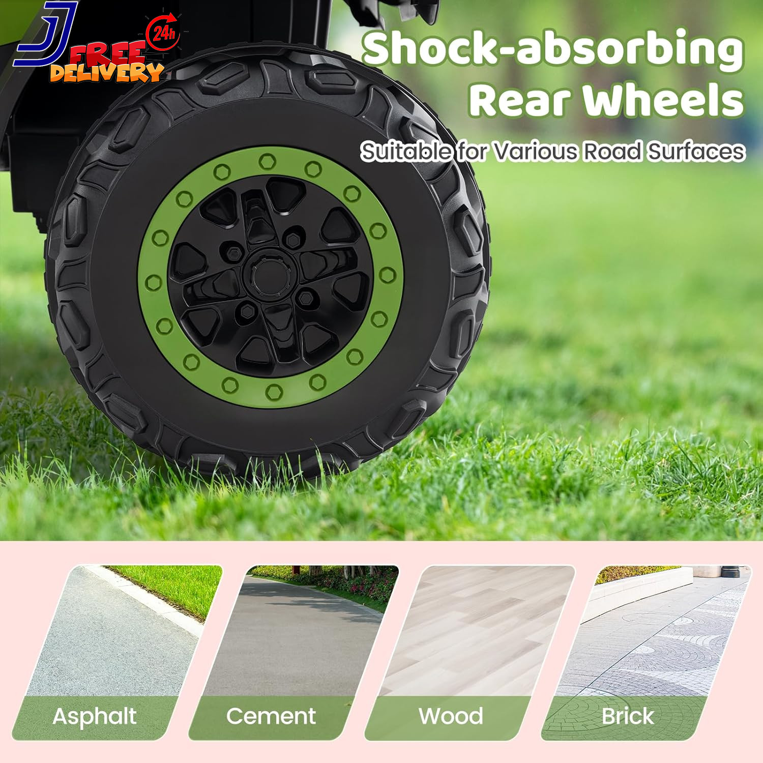 24V 2 Seater Ride on ATV, 4WD Motor, 5Mph Max Speed, Bluetooth, 4 Wheeler Off-Ro