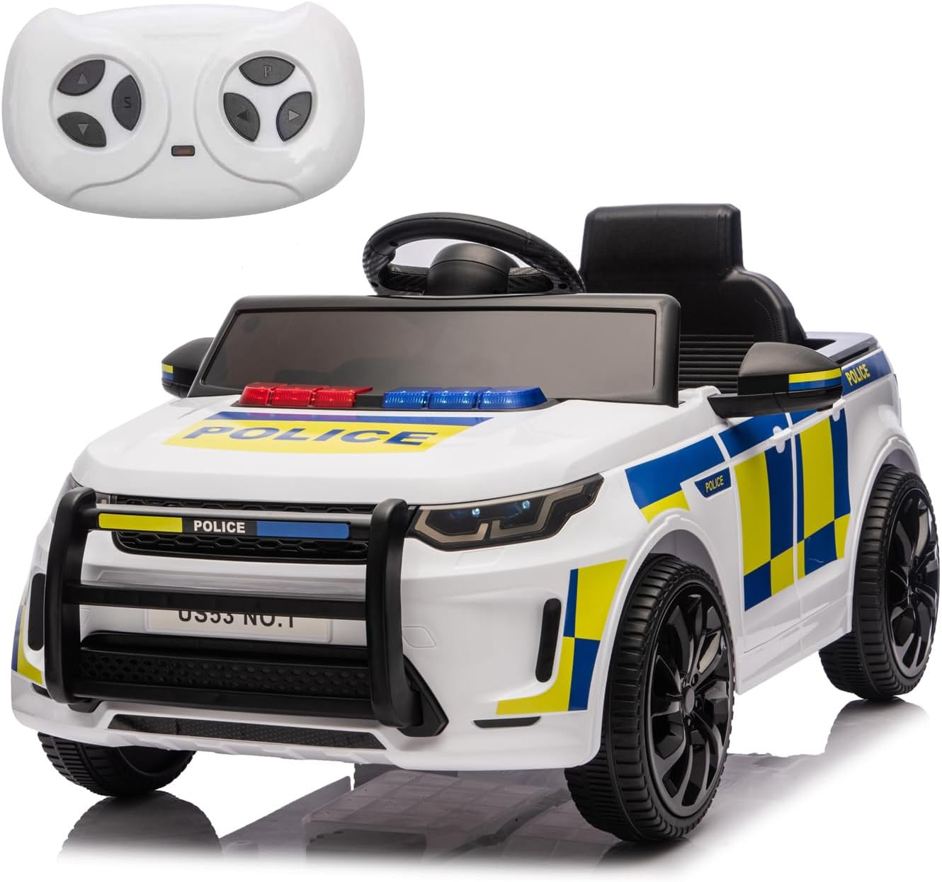 12V 4.5Ah Kids Electric Police Car Ride on with Remote Control, LED Flashing Lig