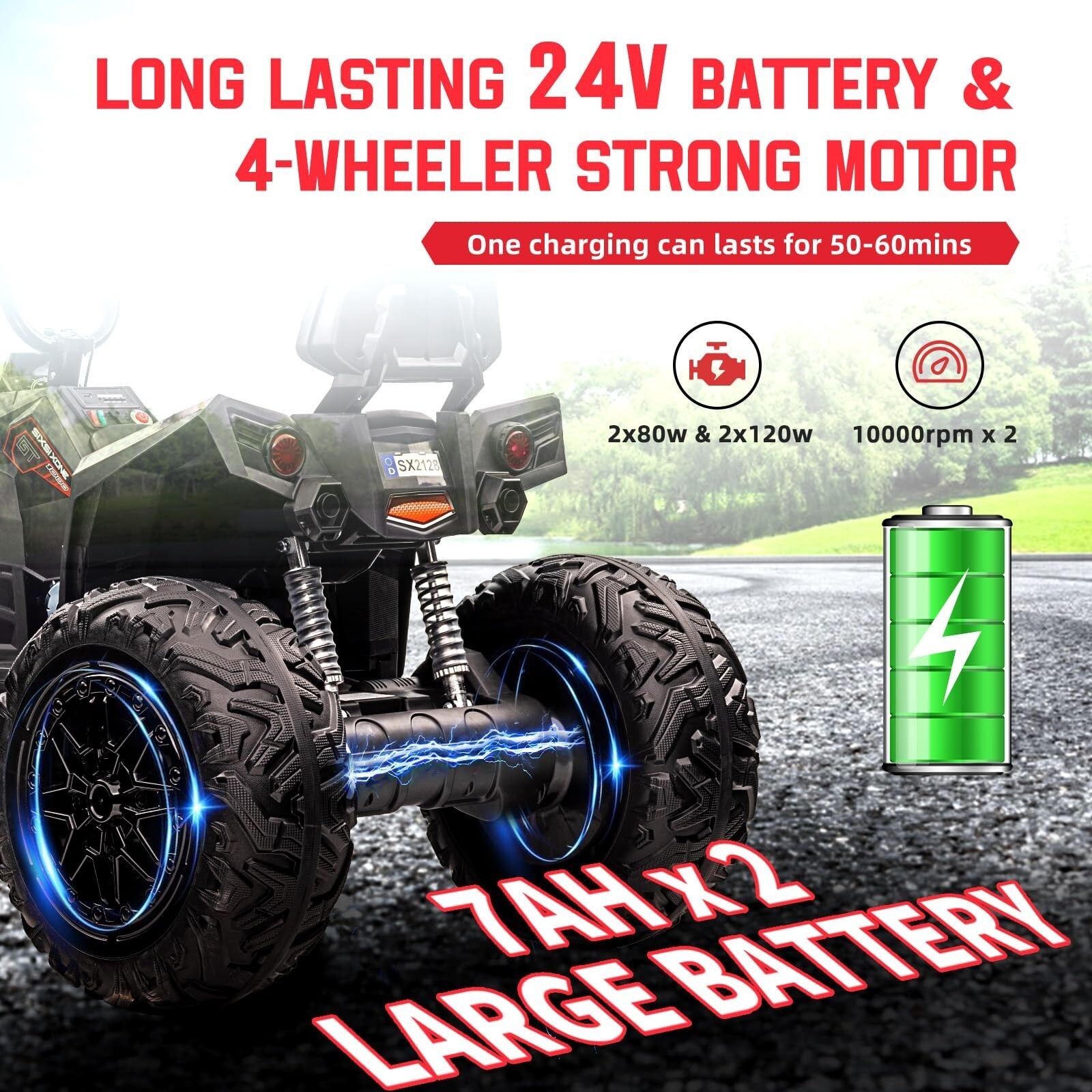 24V Kids Ride On ATV Quad Electric 4-Wheels Car Toy W/ LED Light USB & MP3 Music