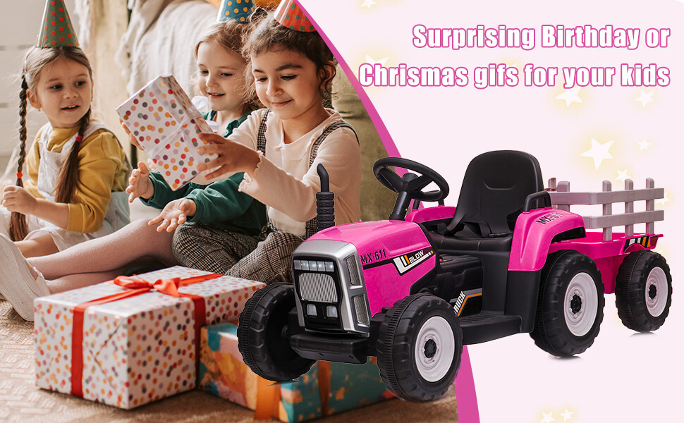 12V Electric Kids Ride On Tractor Battery Powered Toy w/ Trailer Christmas Gift