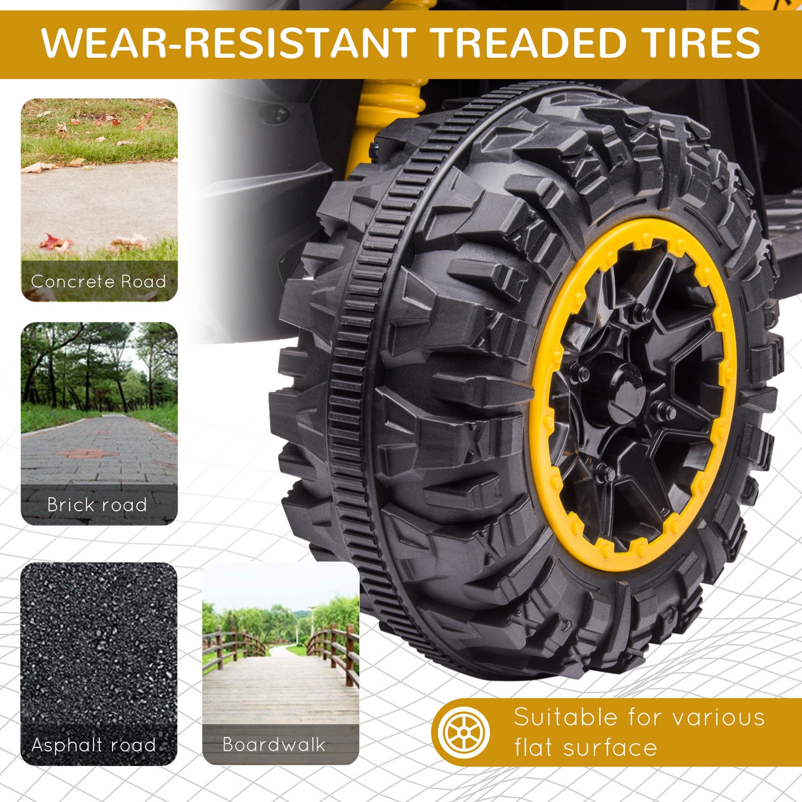 12V Kids Electric Ride-on ATV Treaded Tires Quad Car Dual Motors for Toddlers 3+