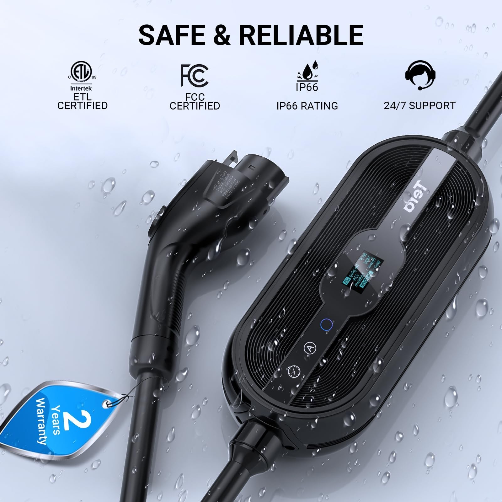 Tera Electric Vehicle Charger for Tesla: Level 1 & 2 J1772 32A 8A 110V 240V E…