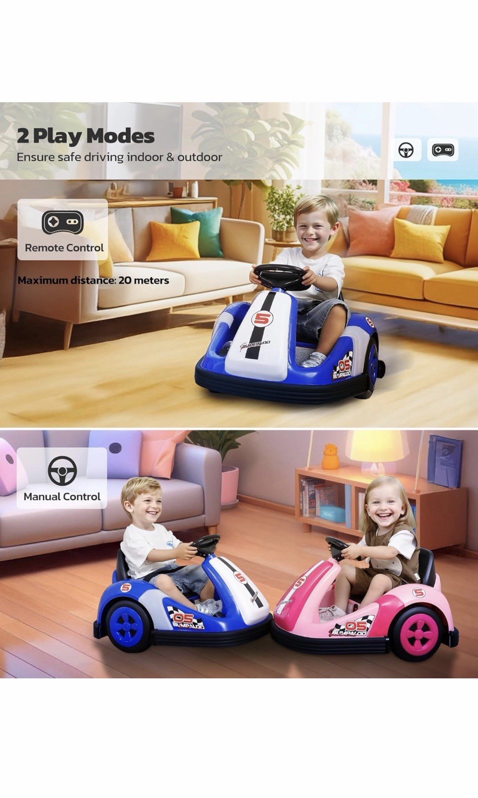 2 Bumper Cars For Kid From 3 To 8, 2.2 Mph Max. They Come With Remote & Charger.