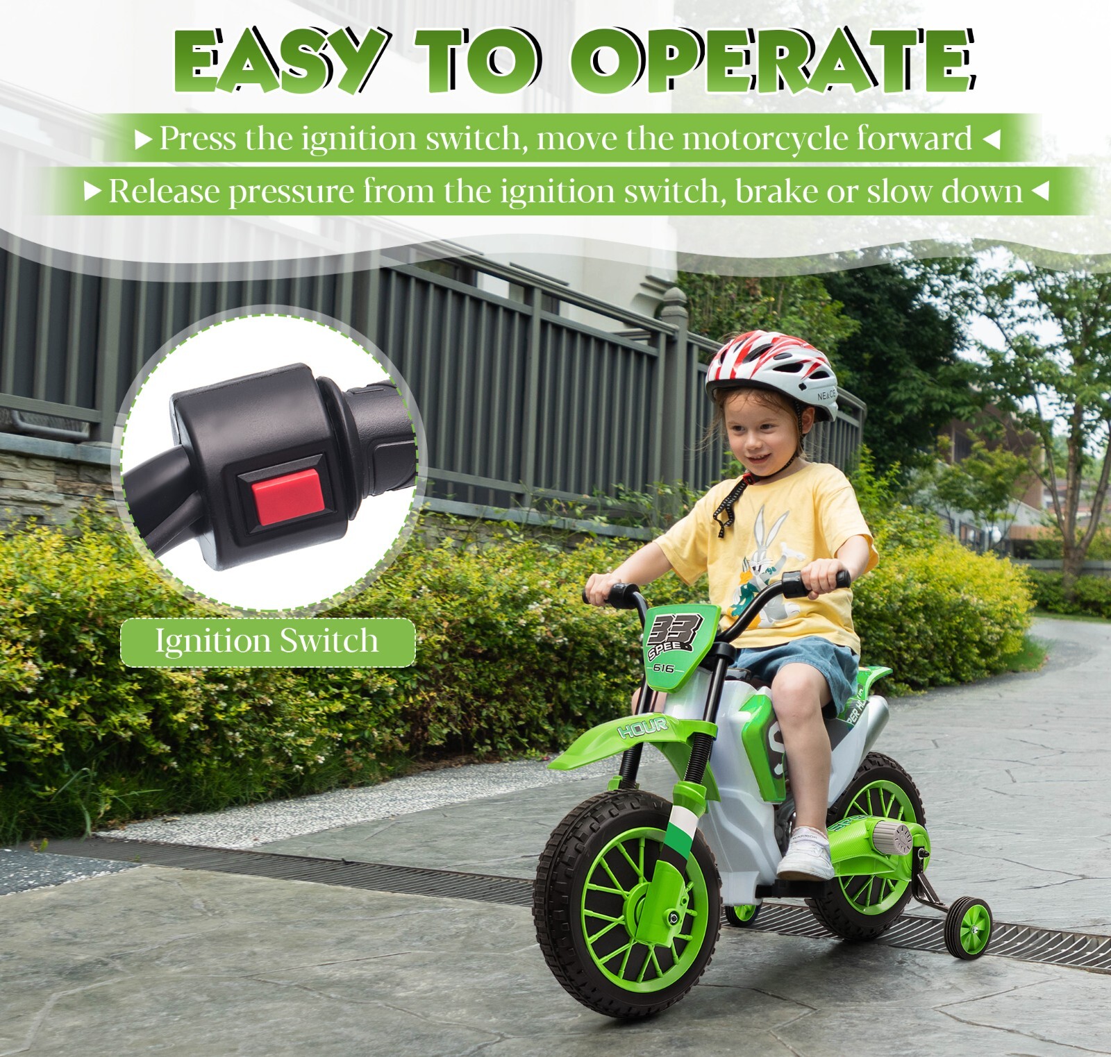 12V Kids Ride on Electric Motorcycle Kid Motorized Vehicles w/Training Wheels