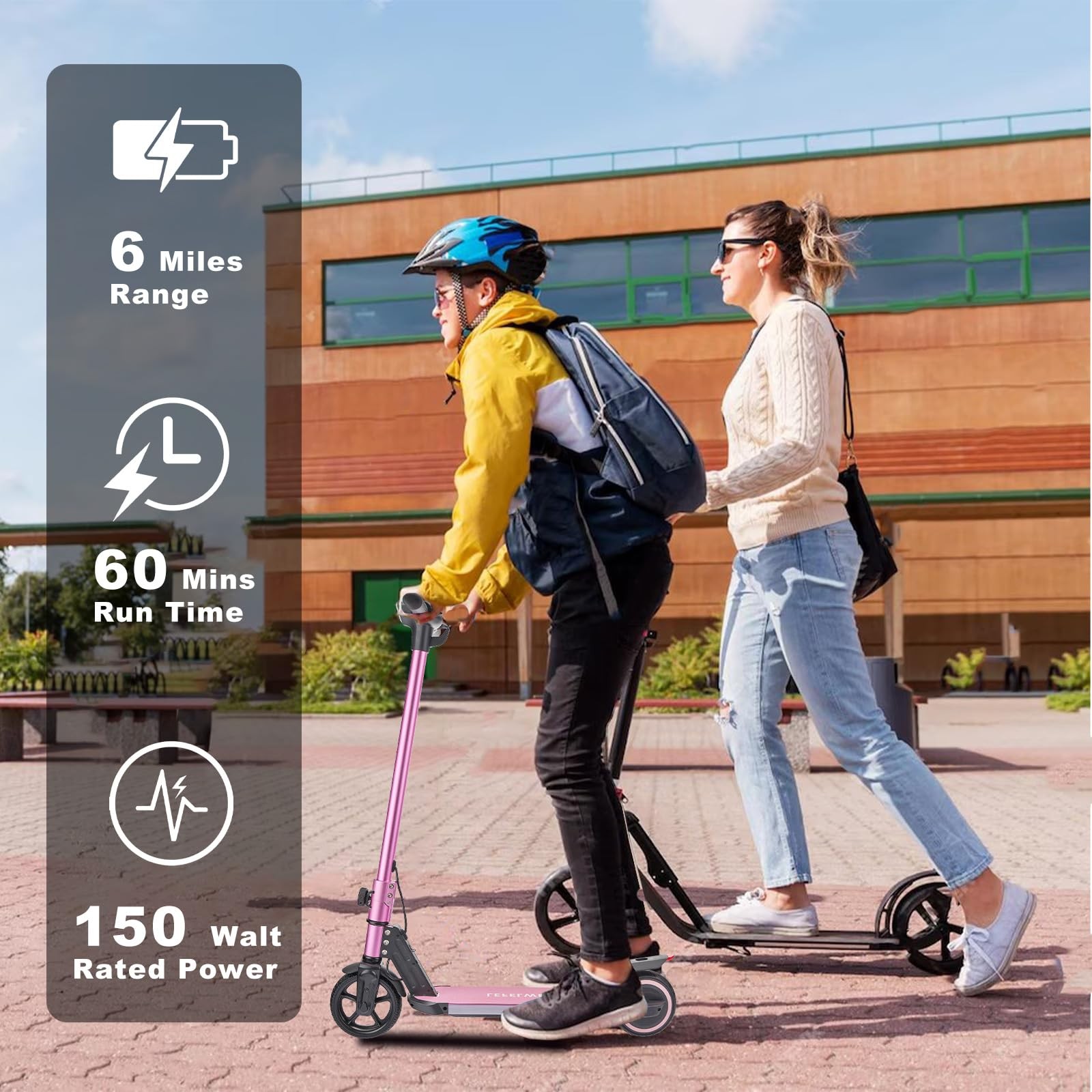 Electric Scooter for Kids Ages 6-12, 150W Motor, 4/7/11 Mph, 60 mins Ride Tim…