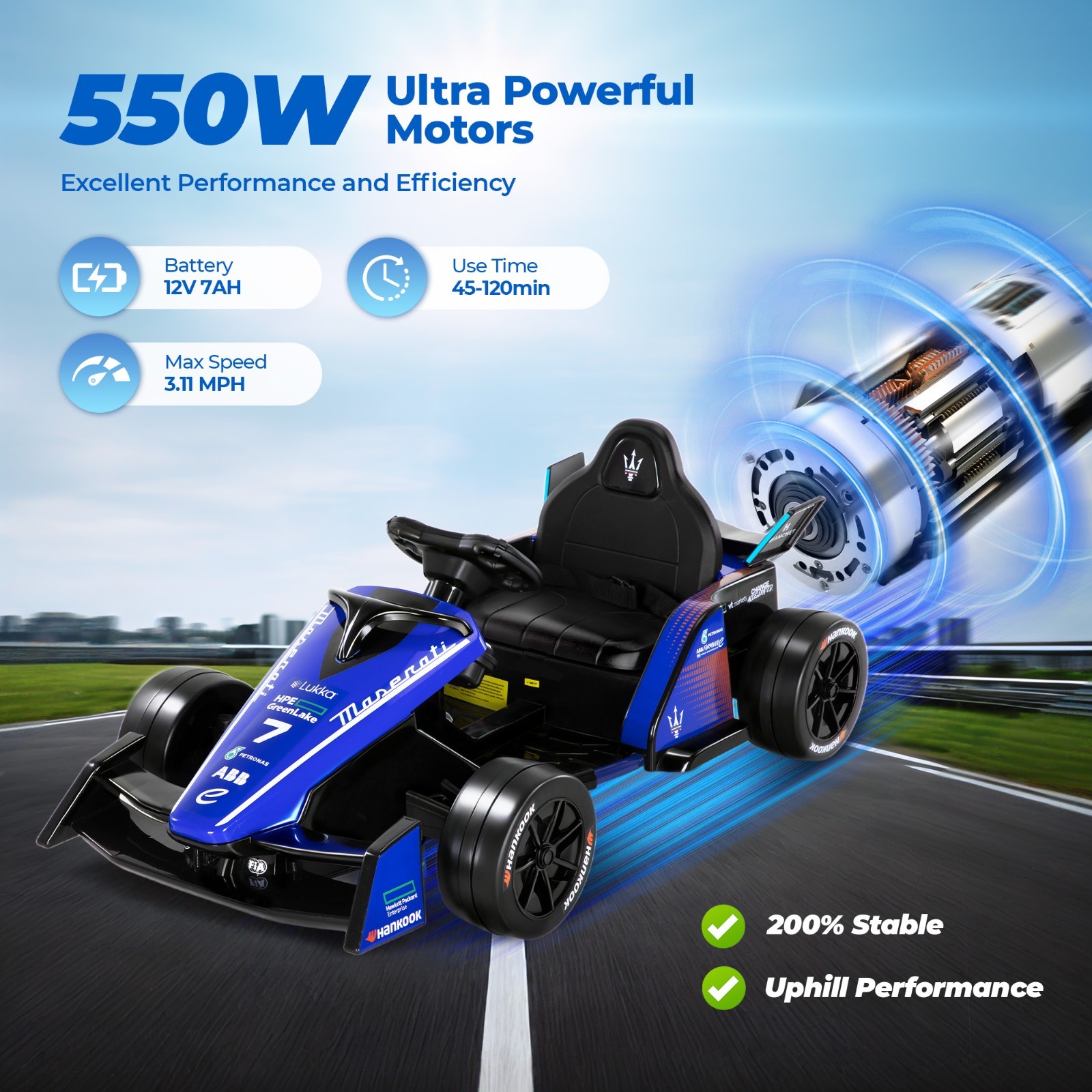 Electric Go Kart for Kids 12V 2x550W Outdoor Race Car Ride on Drift Kart Blue