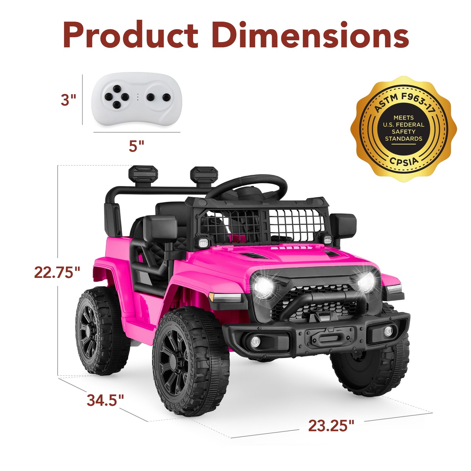 Electric Ride-On Car for Kids Parent Remote Control Realistic Sound LED Lights