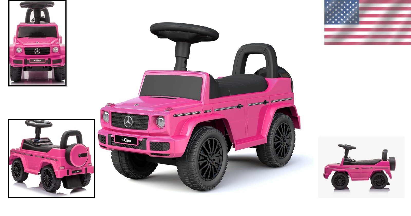 Pink Mercedes G-Wagon Push Car for Kids, Working Lights & Horn