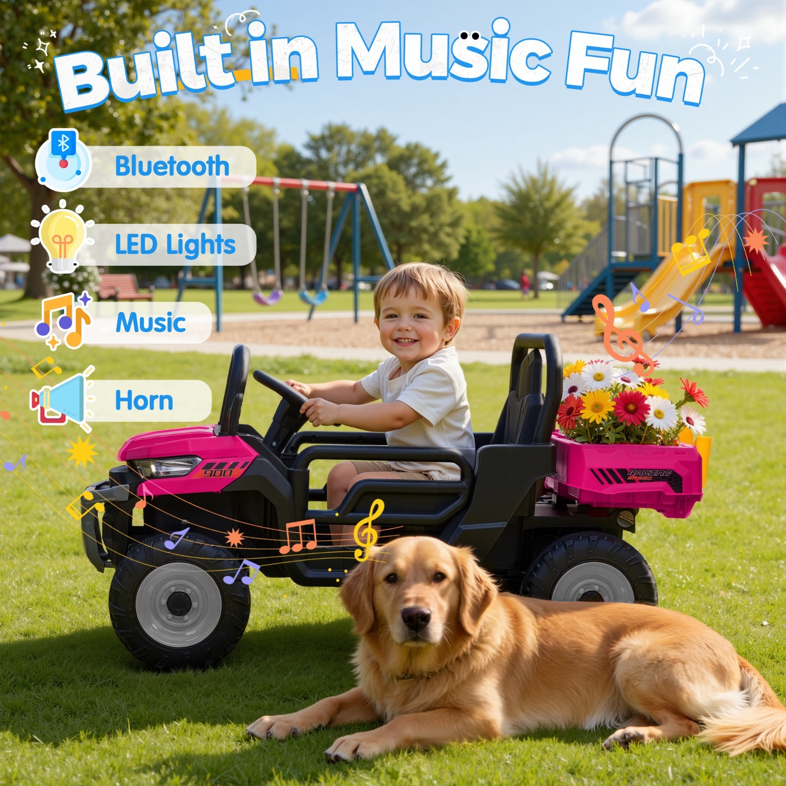 Joyracer 12V Ride On Truck, Remote, Dump Bed, Shovel, Music, Gift for Kids