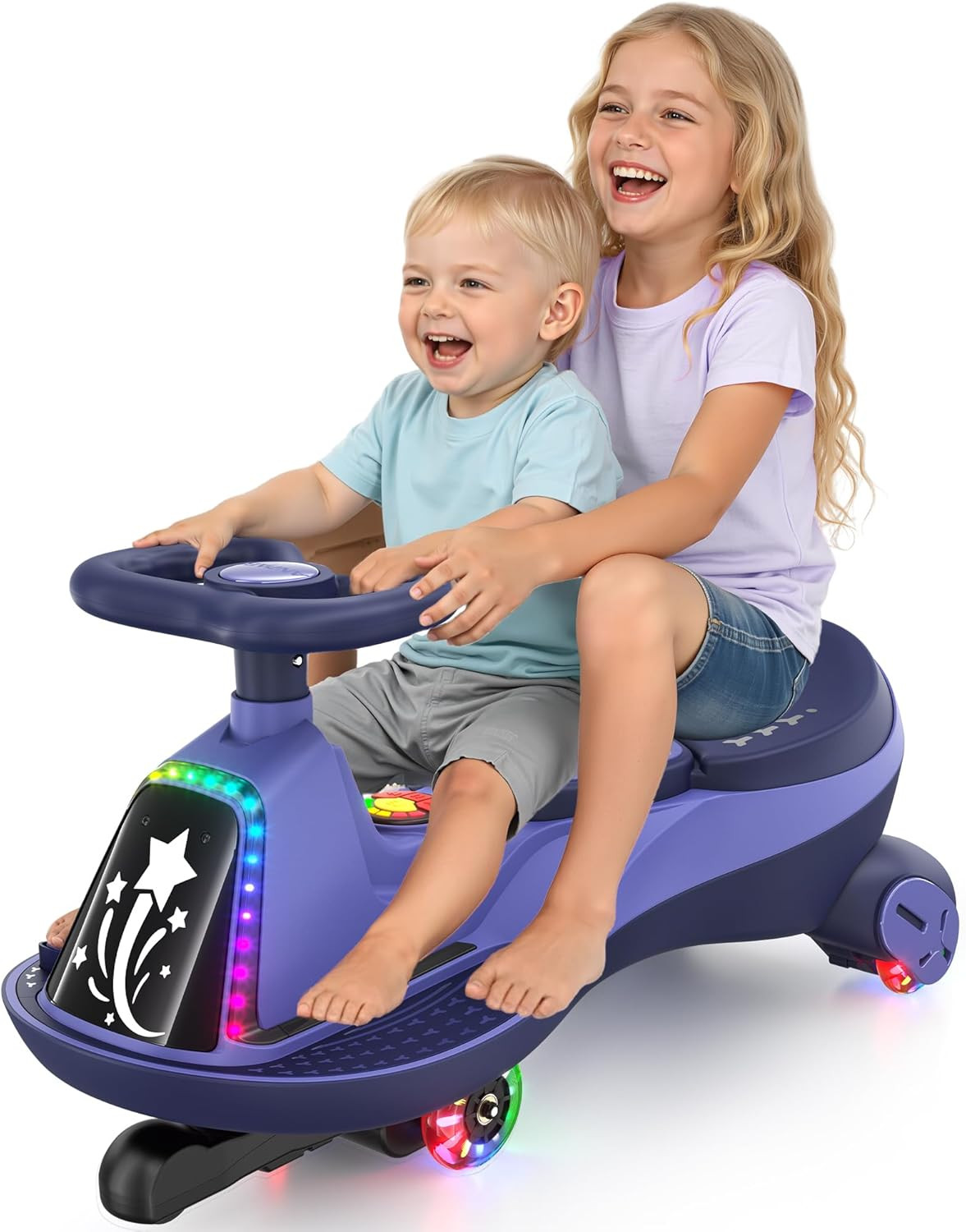 12V Electric Wiggle Car with Pedals 2 Seater 2X75W Motor Music Bluetooth Ride On