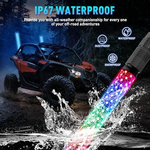 2PCS 3FT Fat Whip Lights UTV Whip Lights with Rocker Switch,High 3FT-2PCS