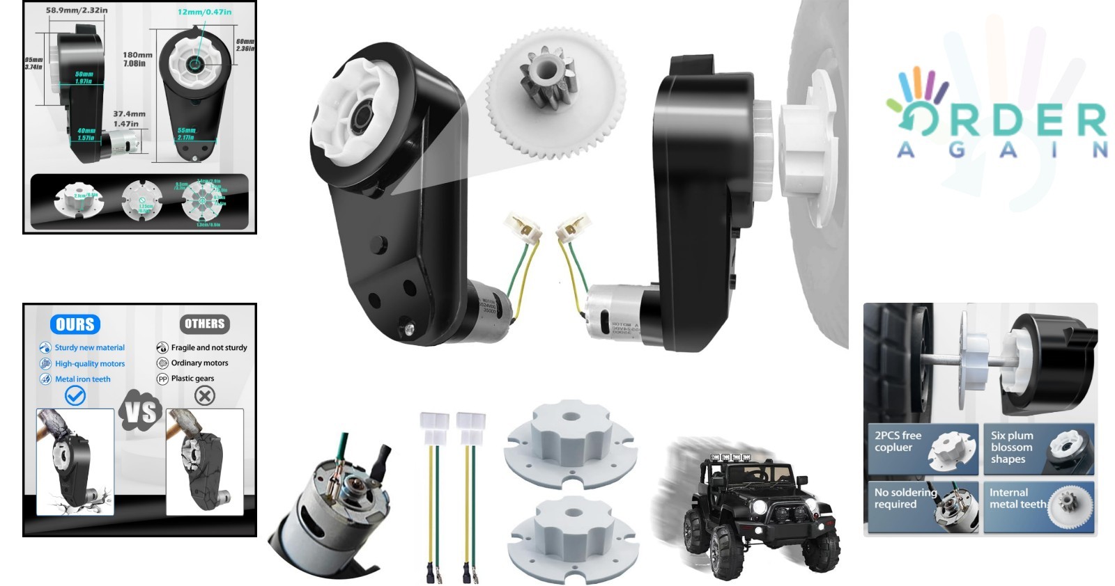 2PCS 24V RS555 Gearbox Motor Kid Ride On Car Upgrade for Power Wheels