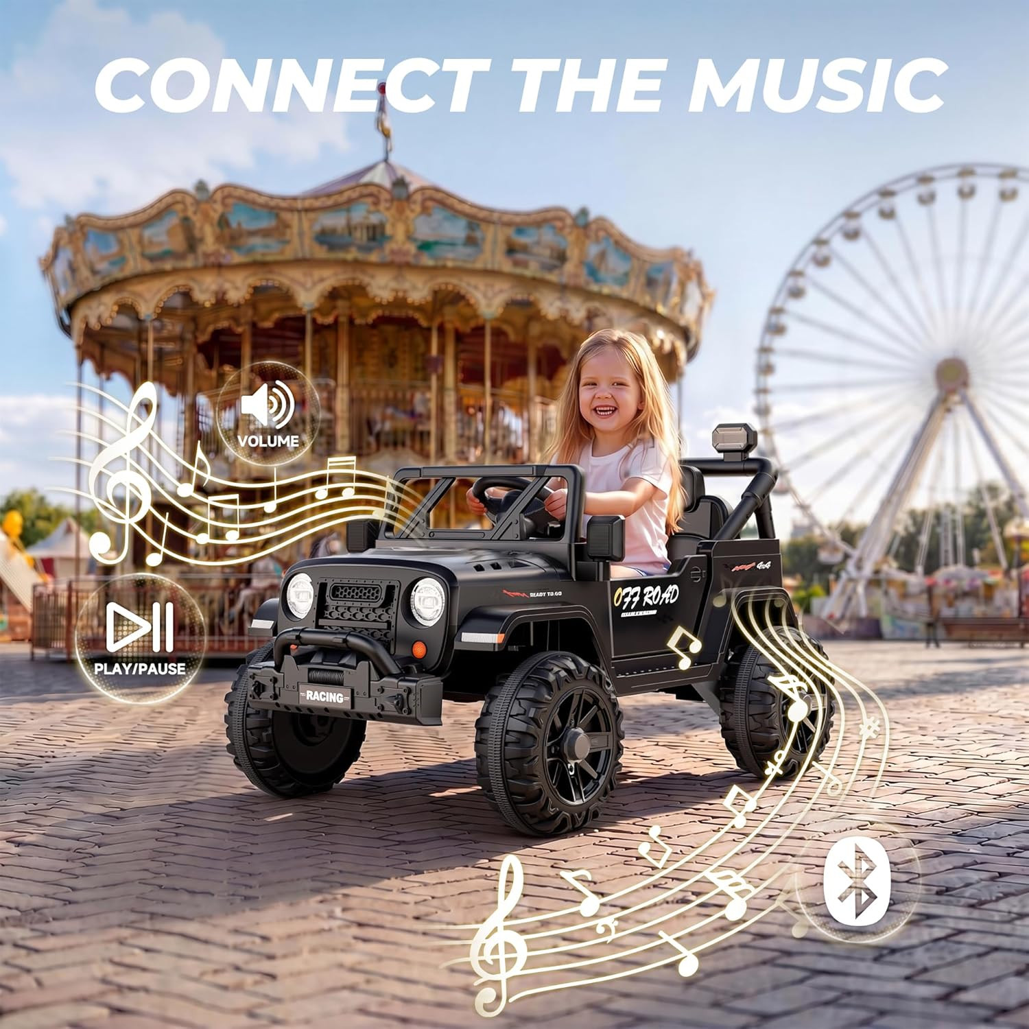 12V Ride on Truck Car with Remote Control, Kids Electric Vehicles with Bluetooth