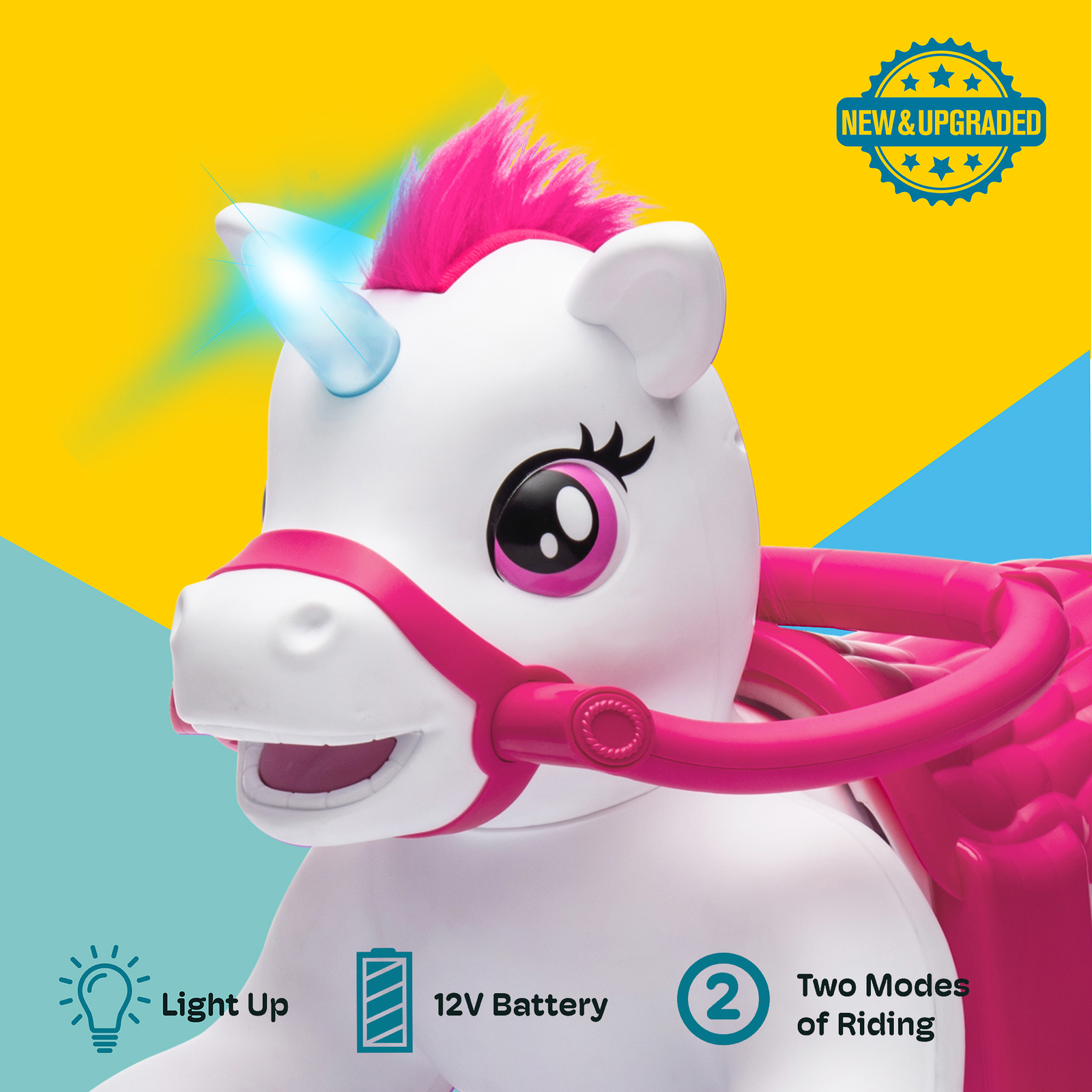 Kidzone 12V Electric Unicorn Ride-On Car, White/ Purple