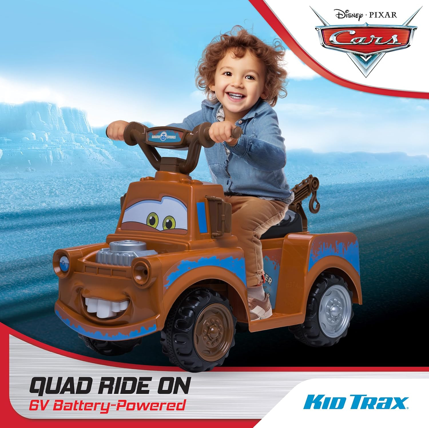 Toddler Disney Cars 3 Tow-Mater Electric Quad Ride-On, Kids 1.5-3 Years Old, 6 V