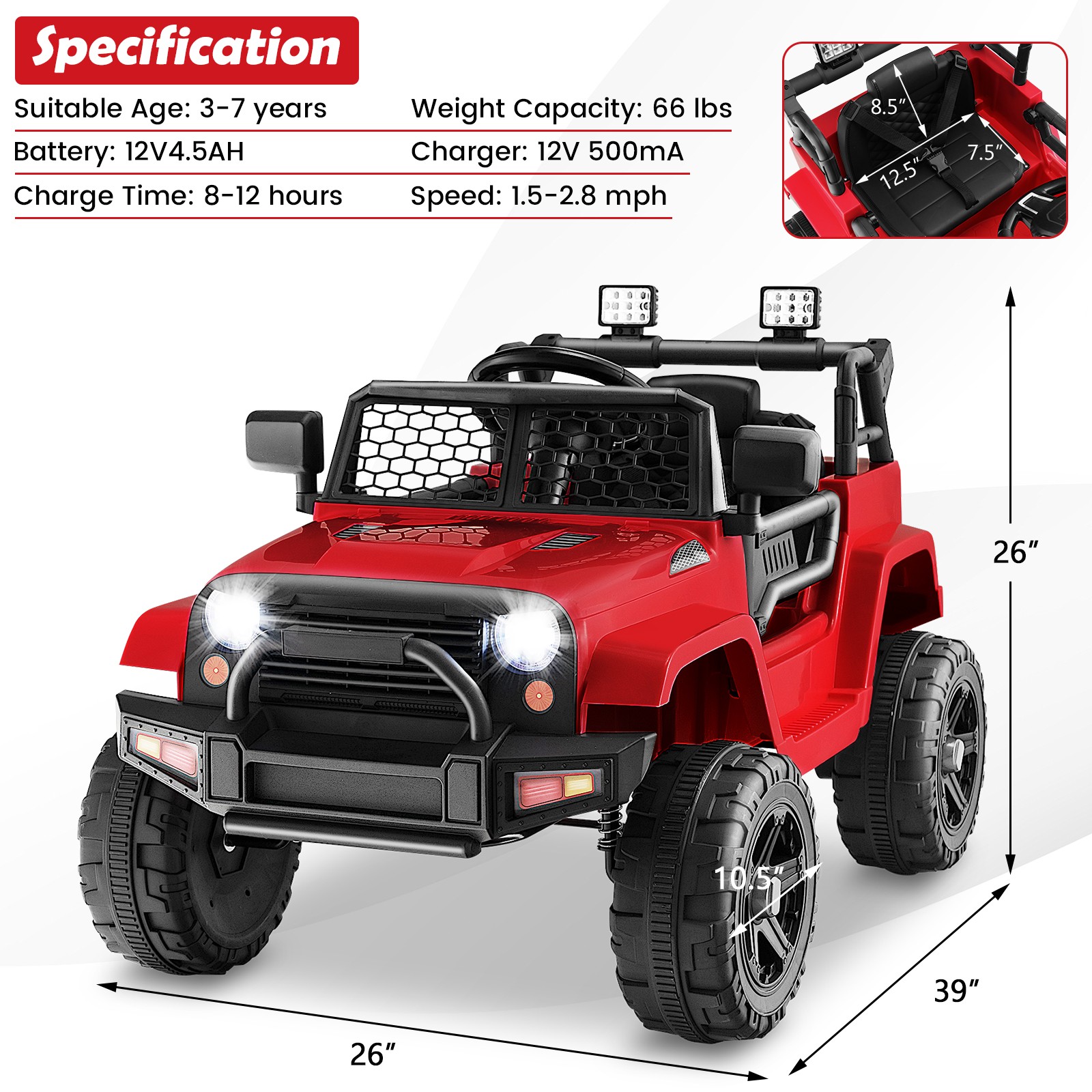Kids 12V Ride On Truck Car Electric Vehicle Remote w/ Music & Light Red