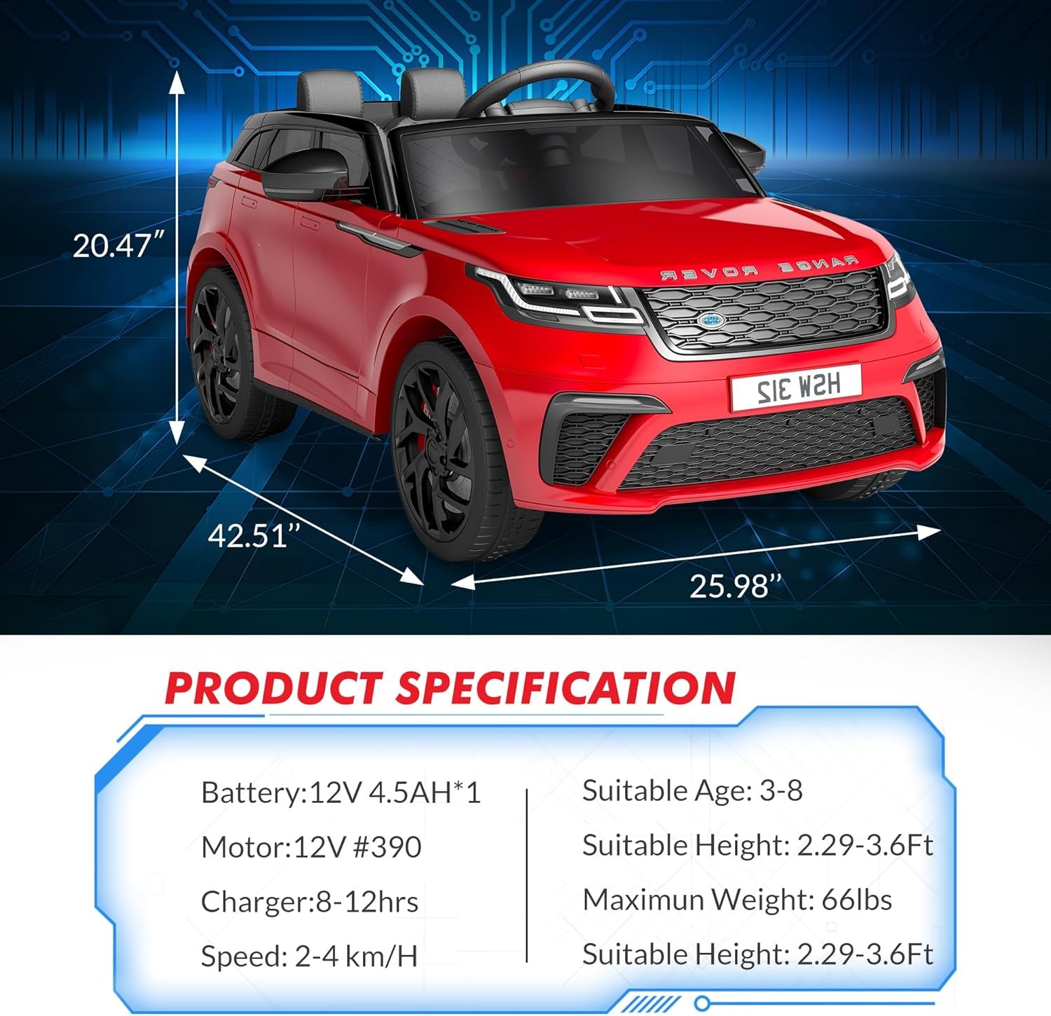 12V Ride on Car Kids Electric Vehicle Toys with Remote Control for Kids 3-8