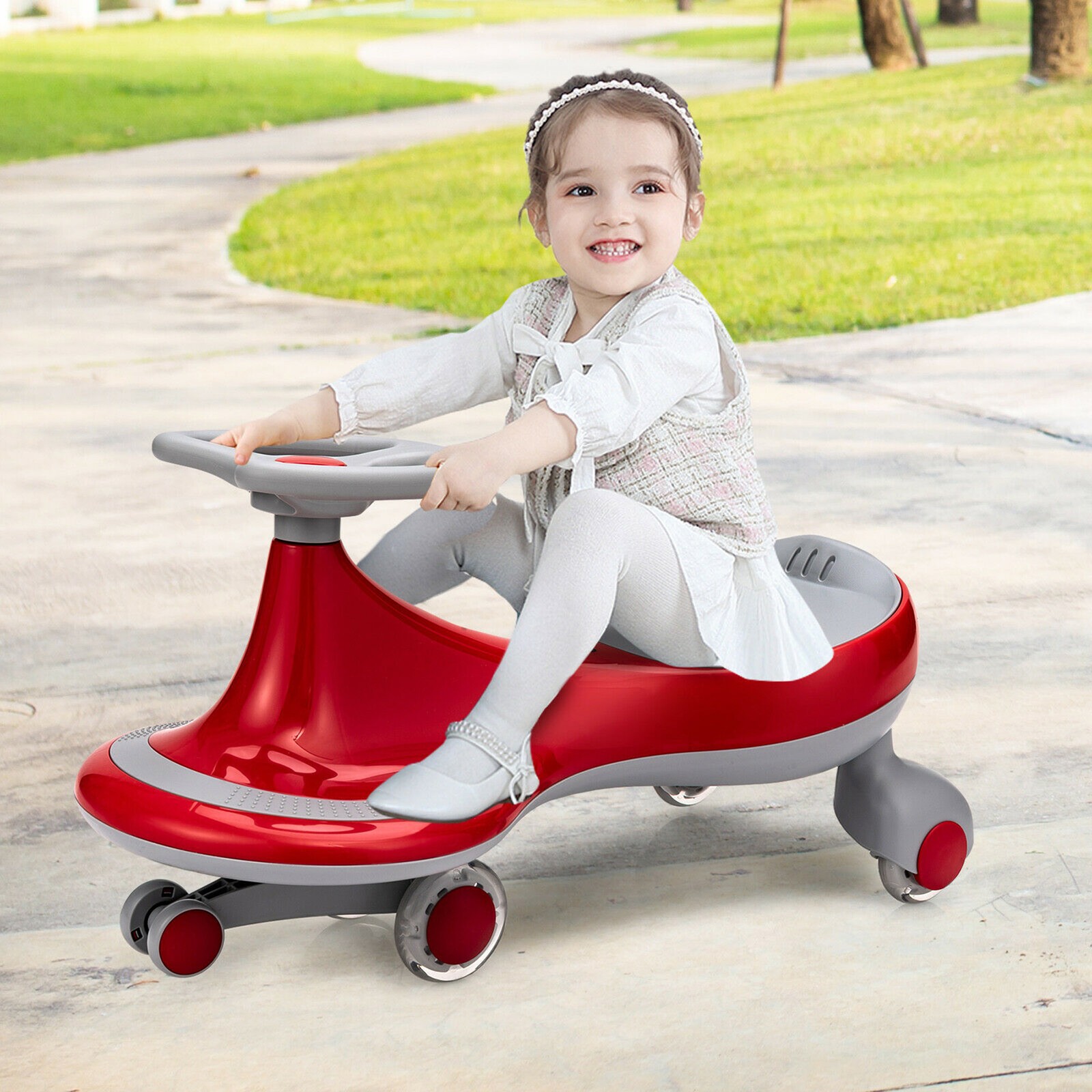 Wiggle Car Ride-on Toy w/ Flashing Wheels for Toddlers & Kids Red