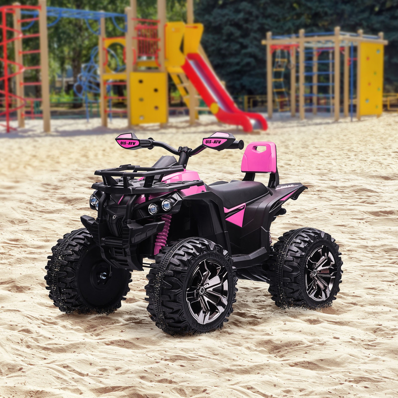 12V Kids ATV Quad Car Toy with Music & Headlights, Pink