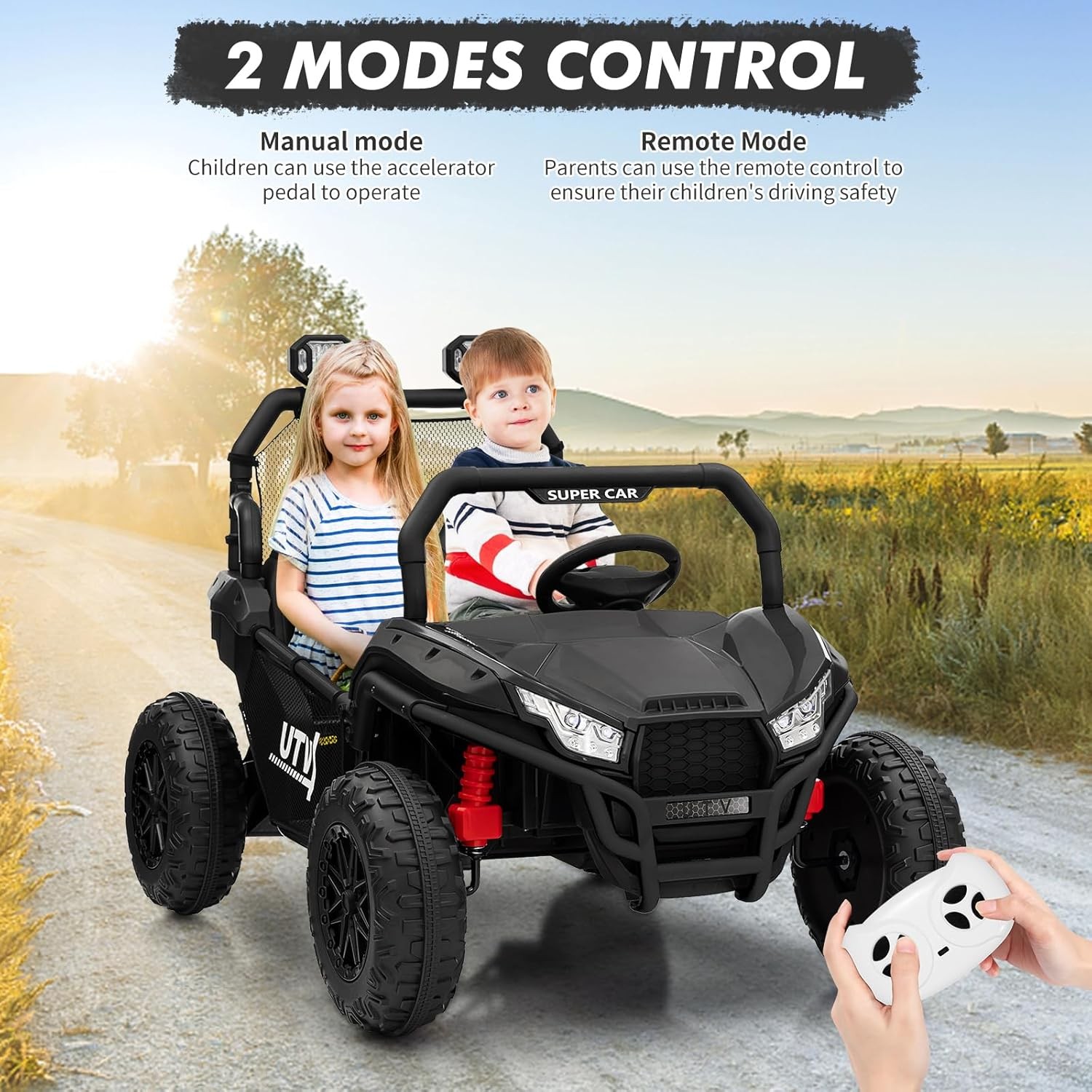 24V Kids Ride On Car 4 Wheeler UTV 400W Electric Car Toy w/ Remote Control Black
