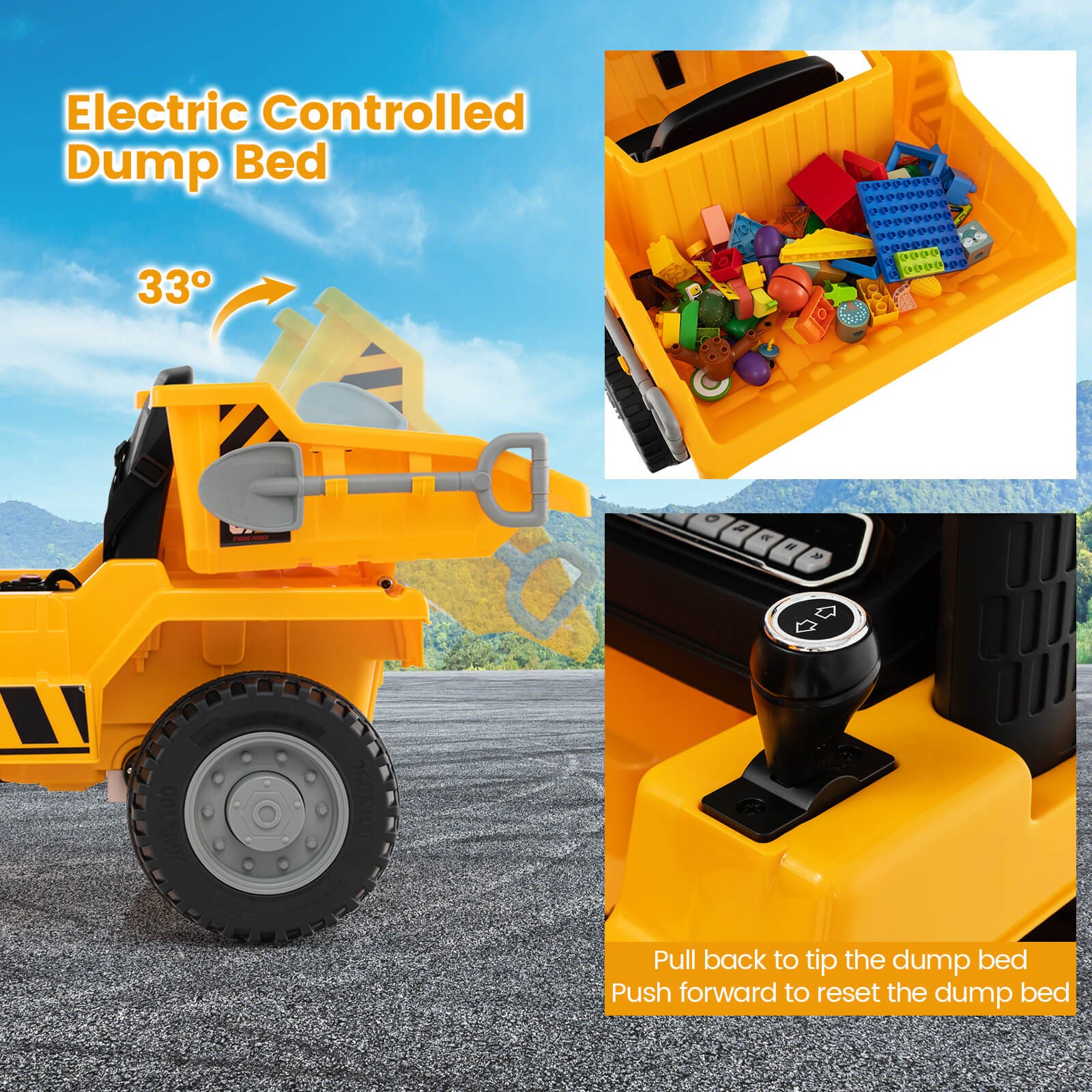 Kids Ride-On Dump Truck w/ Wireless Connection Music LED Lights Soft Start