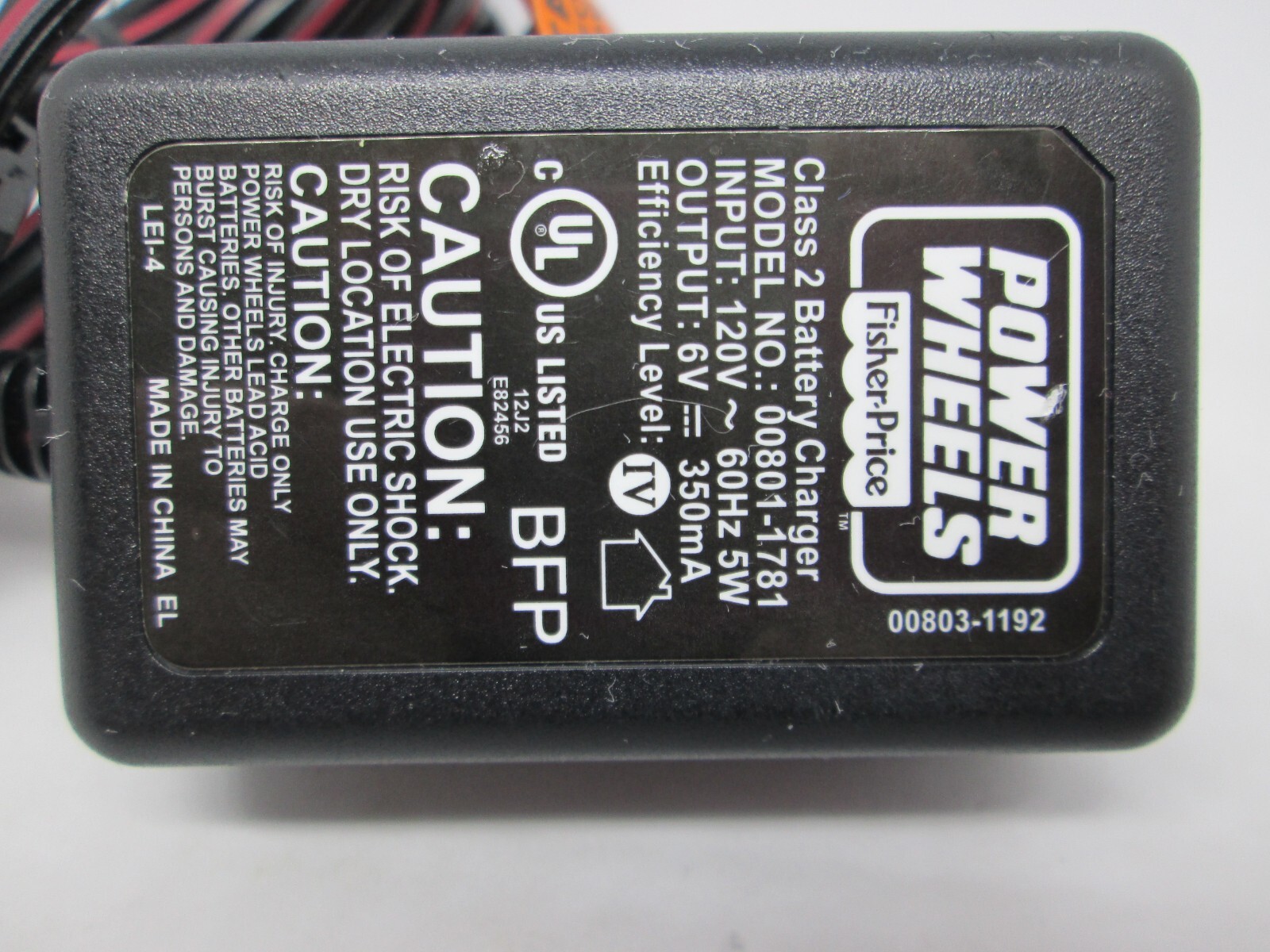 Fisher Price Power Wheels 00801-1781 6V Battery Charger