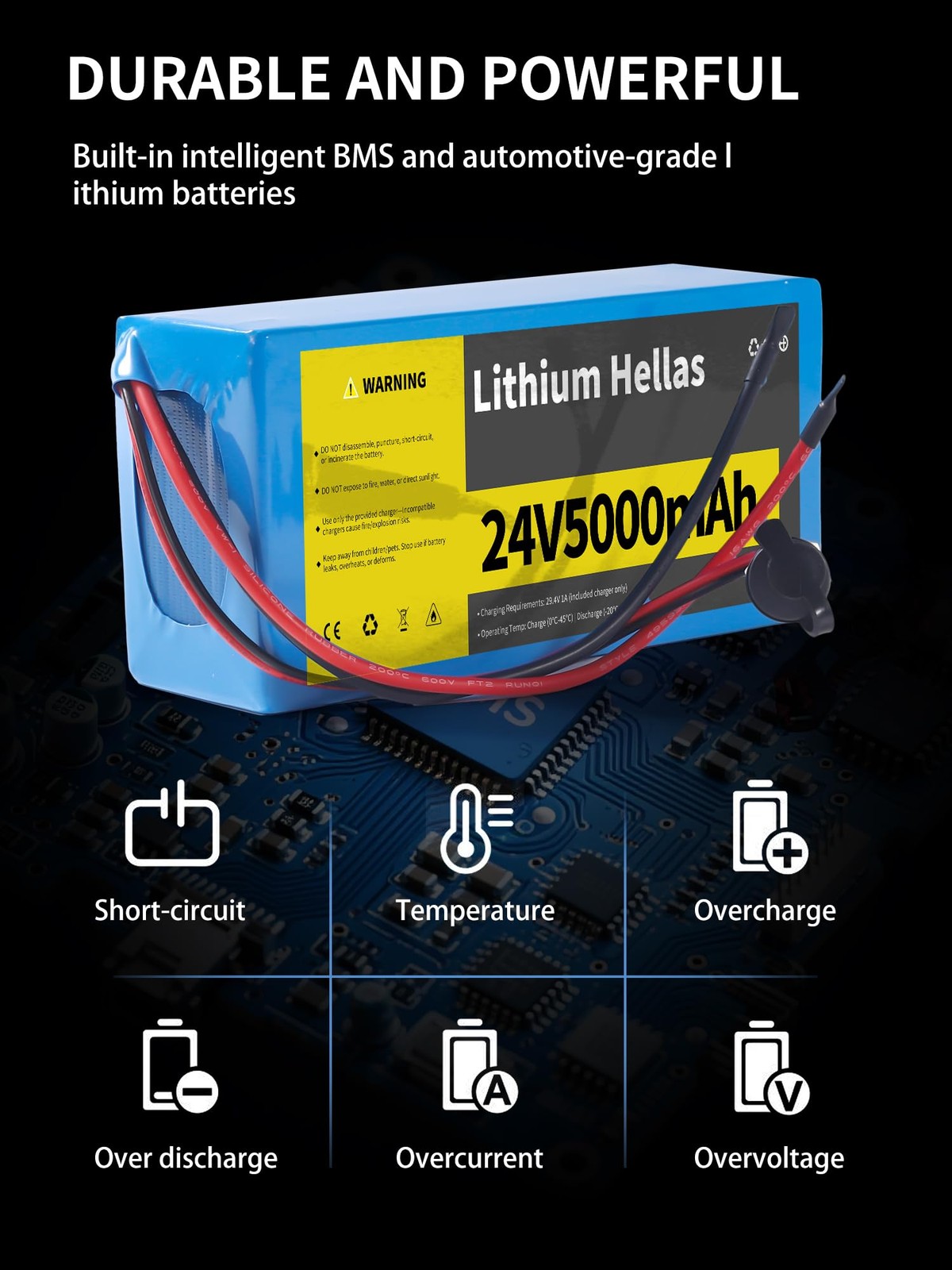 24V 5Ah Lithium Battery with 29.4V 1A Charger, 24 Volt Rechargeable Battery f…
