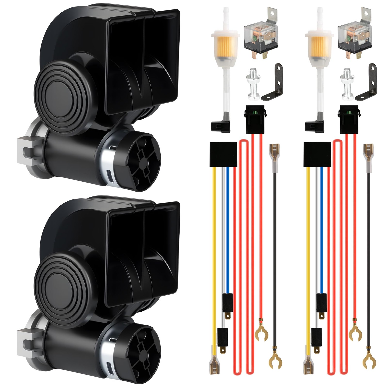 12V 2-Pair Car Horn Kit, 150dB Super Loud Horns with Relay Harness, Universal…