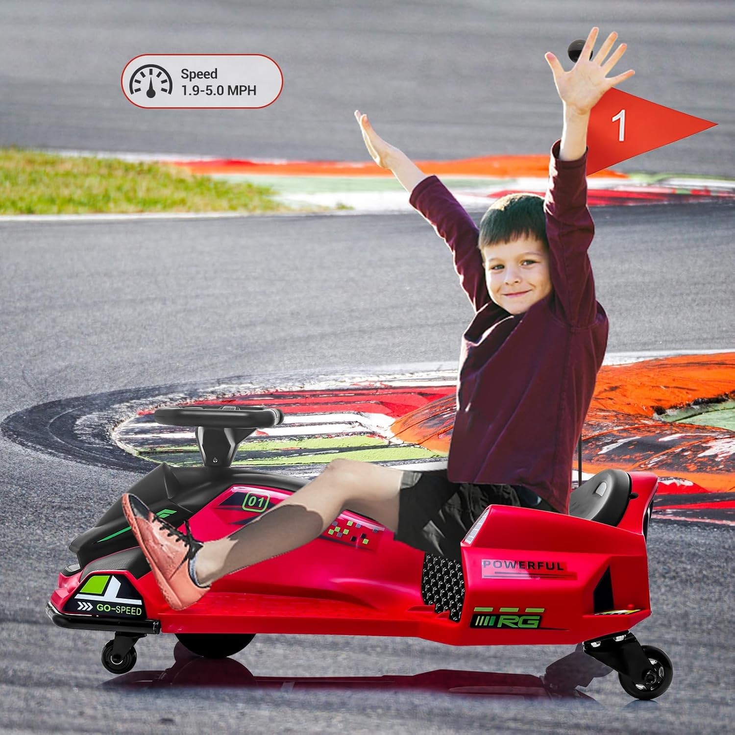 12V Kids Drift Car, Brushless Motor, Adjustable Speed, Anti-Tip Wheels, 8-12 Yrs