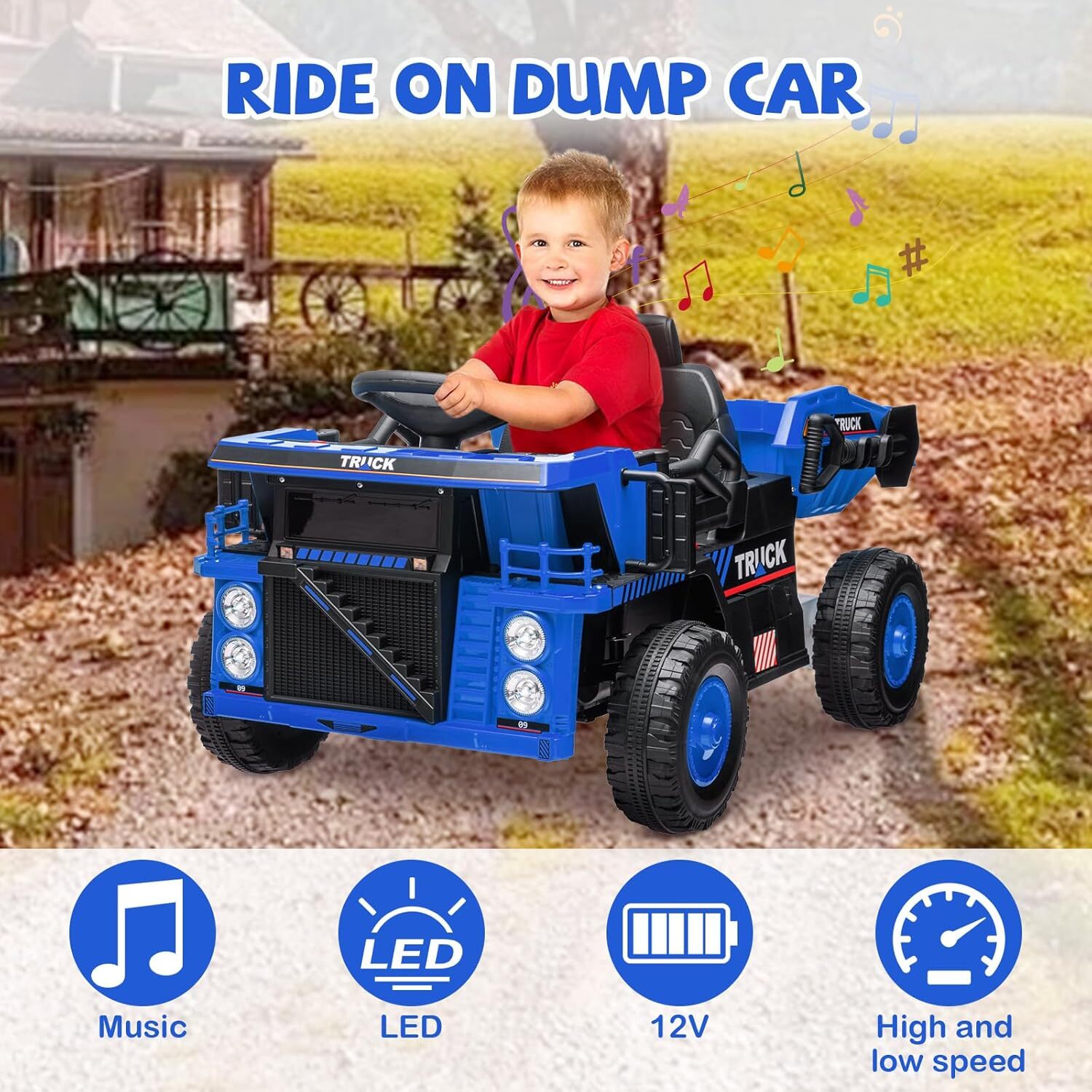 12V Kids Ride On Dump Truck, Electric Construction Vehicle With Remote Control