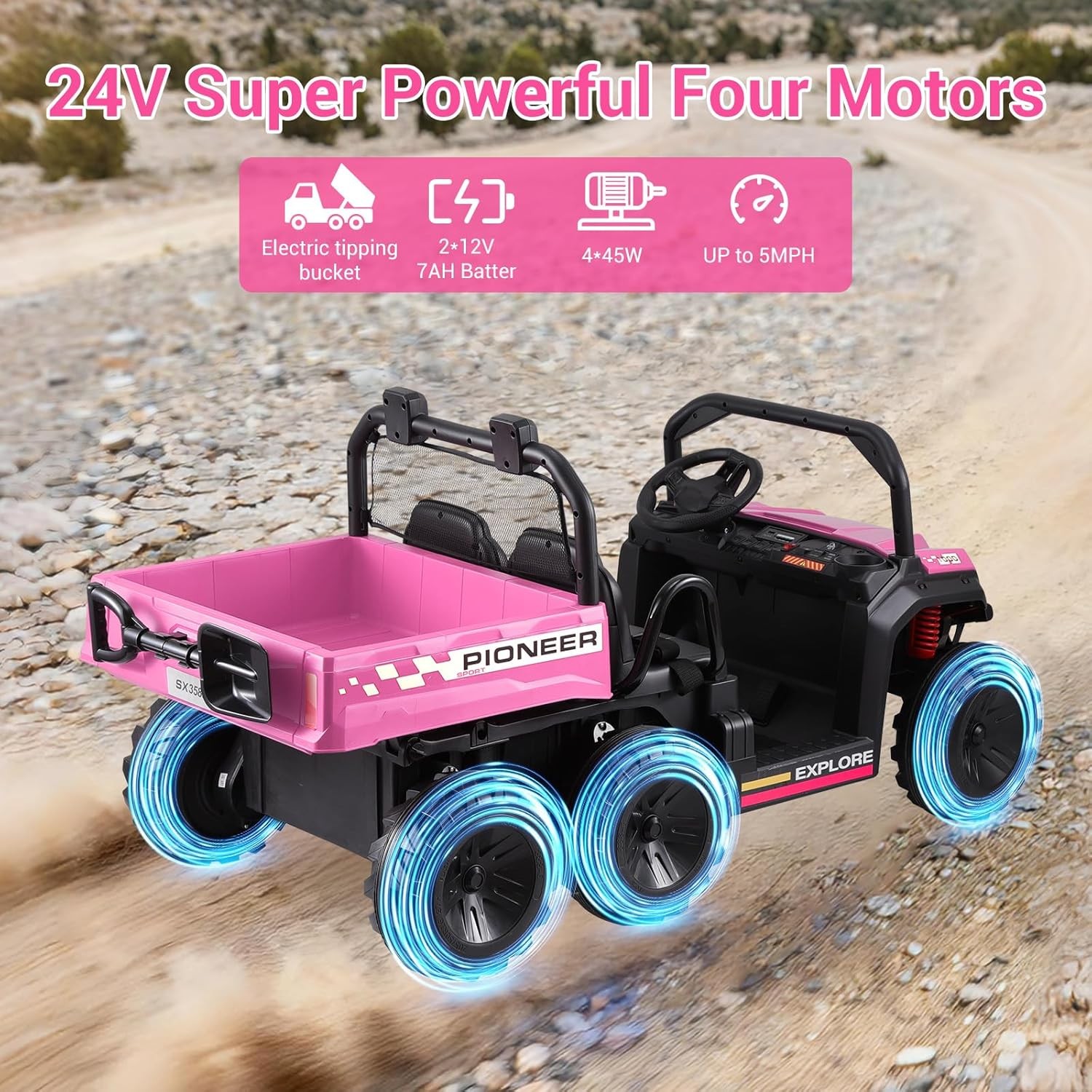 2 Seater Ride on Car 24V Kids Electric Dump Truck 4WD 6Wheeler w/Parental Remote