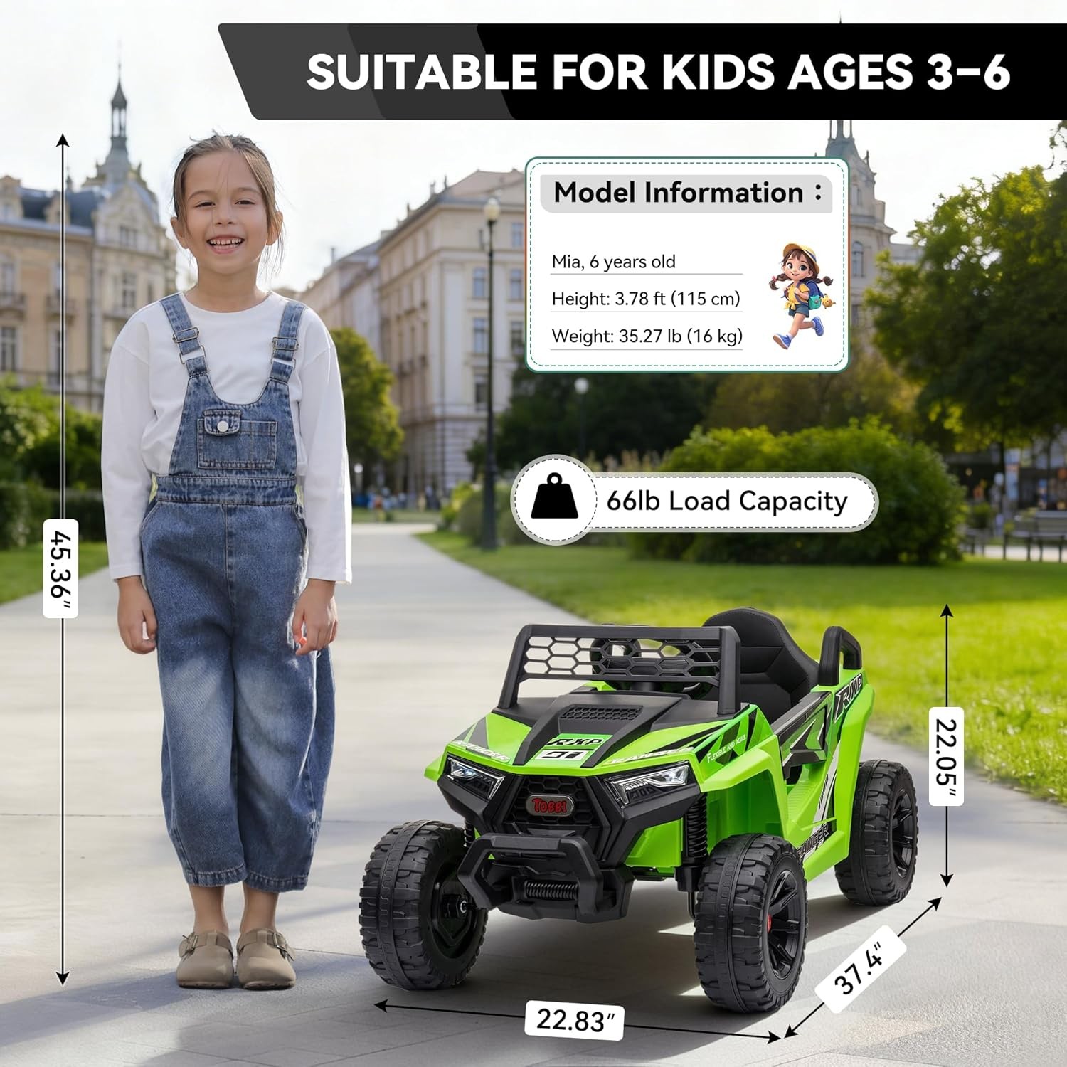 TOBBI 12V Kids Electric UTV Toy Battery Powered Off-Road Car with LED Lights
