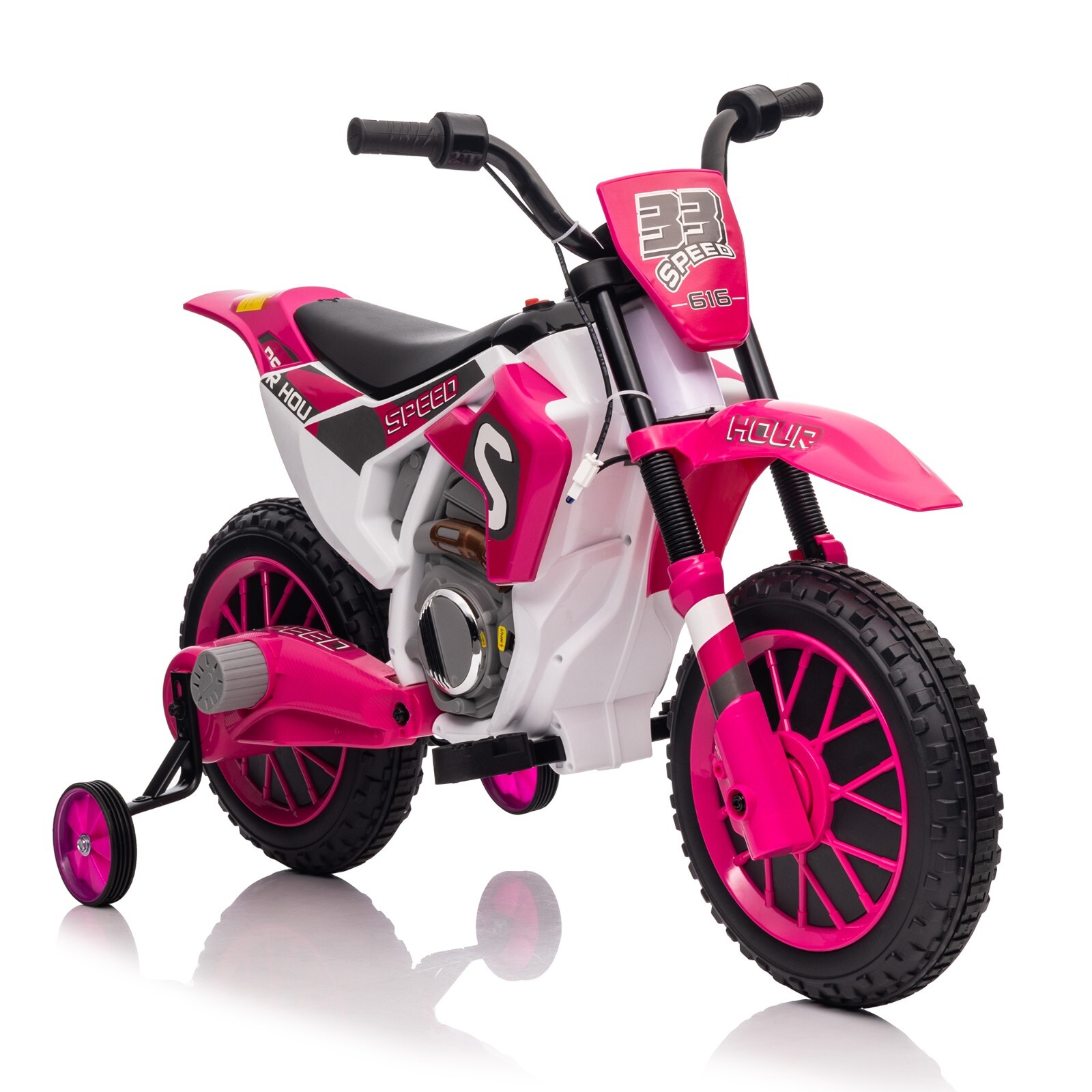 TOBBI Electric 12V Kids Ride On Motorcycle Dirt Bike w/ Training Wheels,2 Speeds