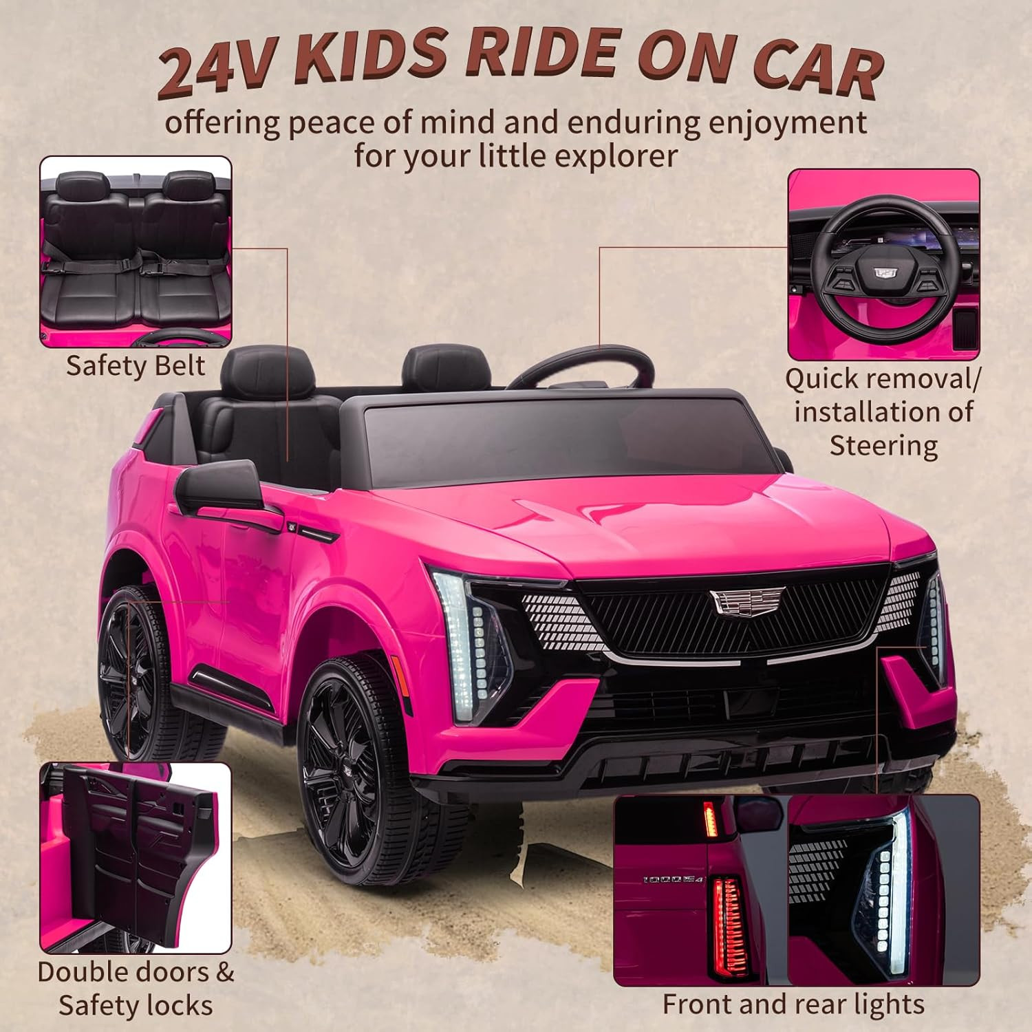 24V Ride on Car, Licensed Cadillac Battery Powered Electric Vehicle W/Remote Con