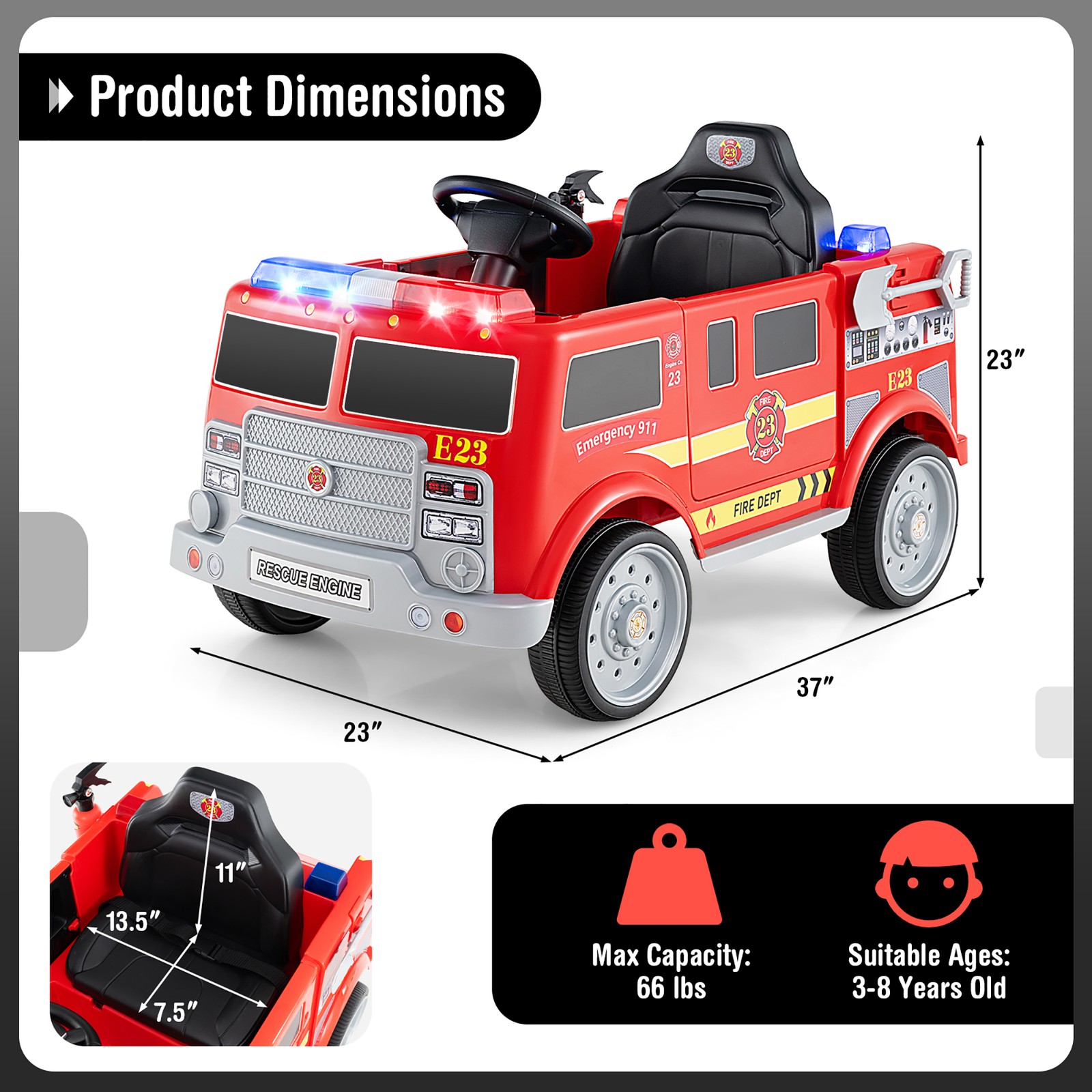 Kids Ride on Police Car 12V Battery Powered Electric Vehicle w/ 3 Speeds