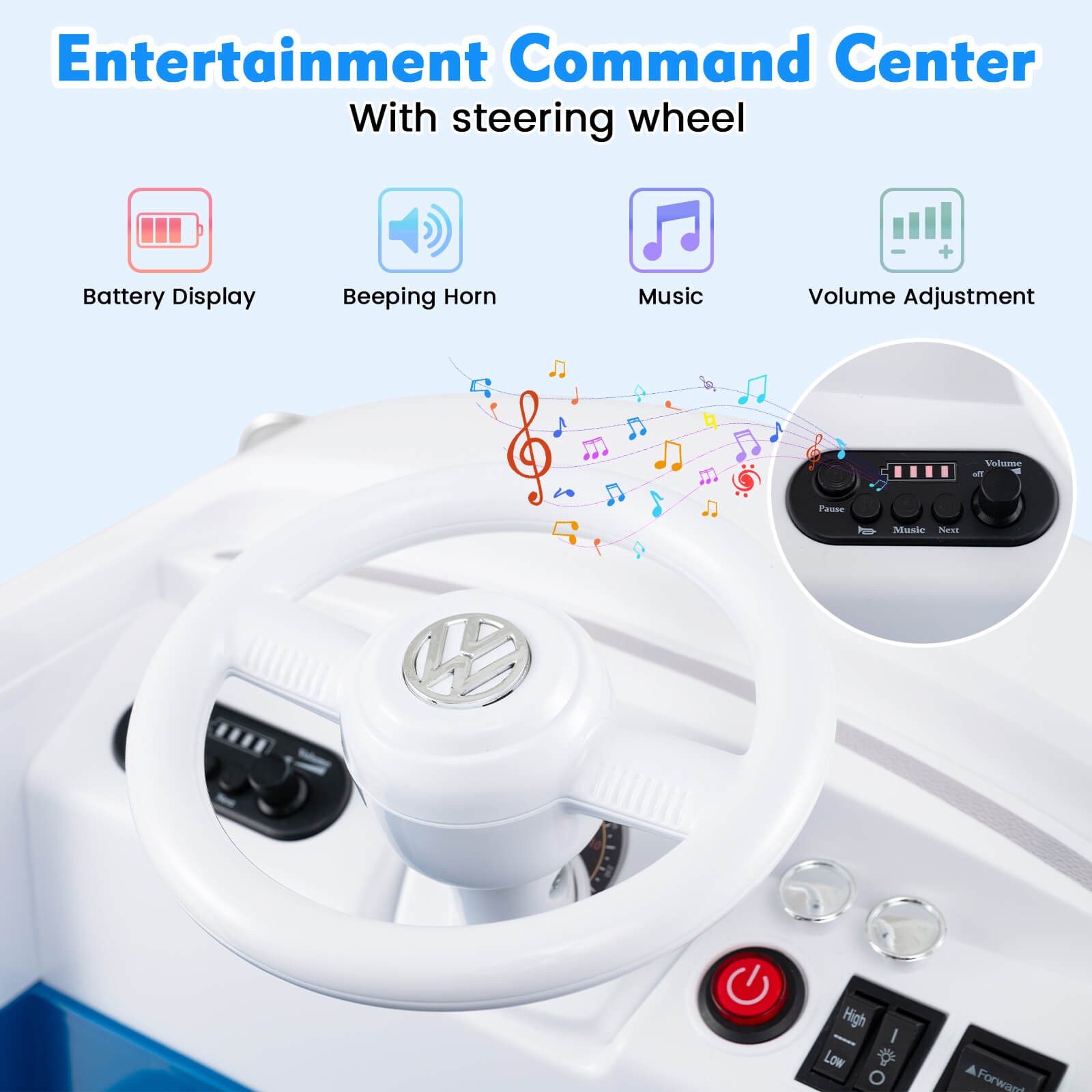 Licensed Volkswagen Ride-on Bus w/ Cup Holder, LED Headlights, Music & Horn