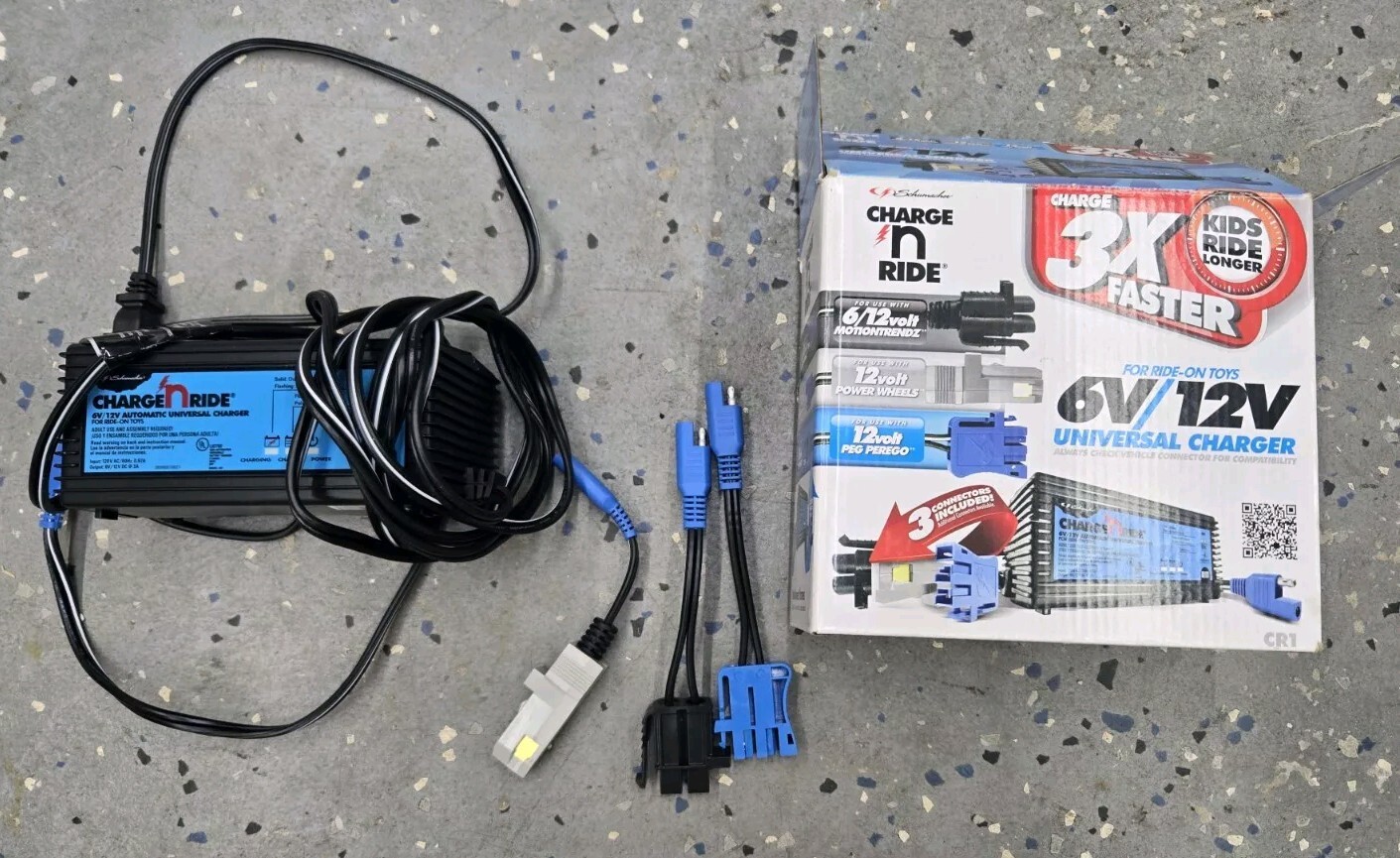 Schumacher Charge N Ride CR1 Universal Charger For Ride On Toys – 3 Connectors