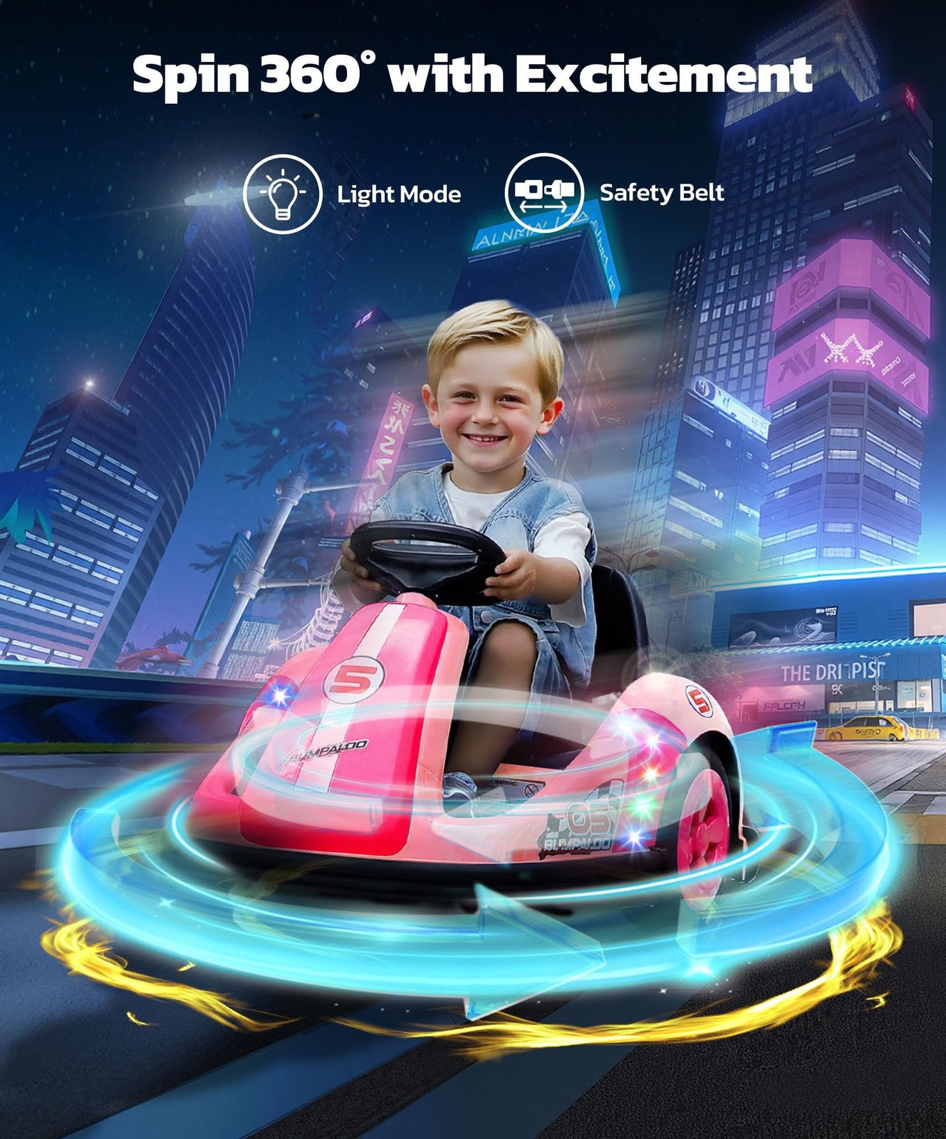 Toddler Bumper Car with Big Wheels, 2.2 Mph, Ride On Toys for Toddlers with D…